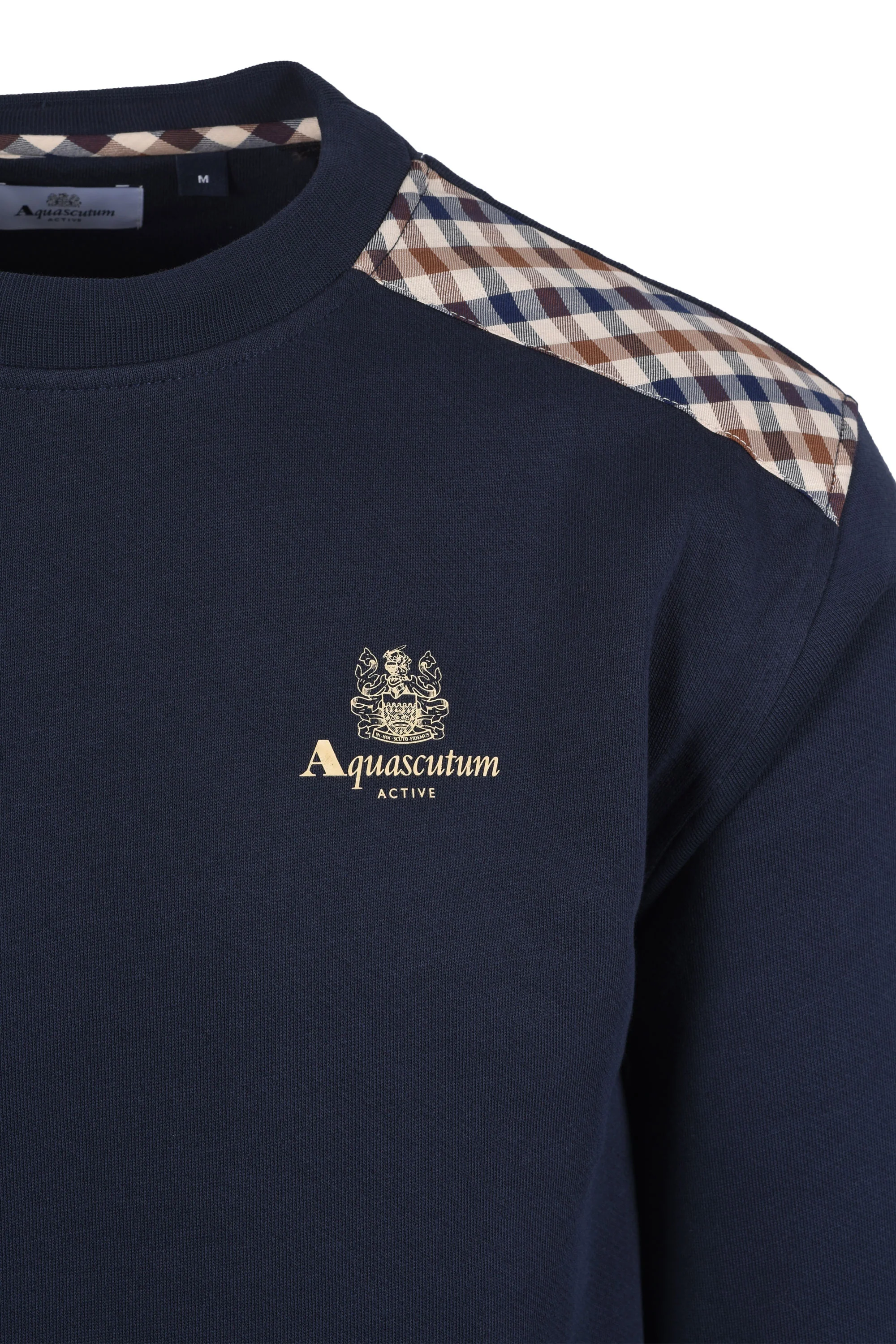 Aquascutum Club Check Shoulder Crew Neck Sweatshirt Navy - Image 2