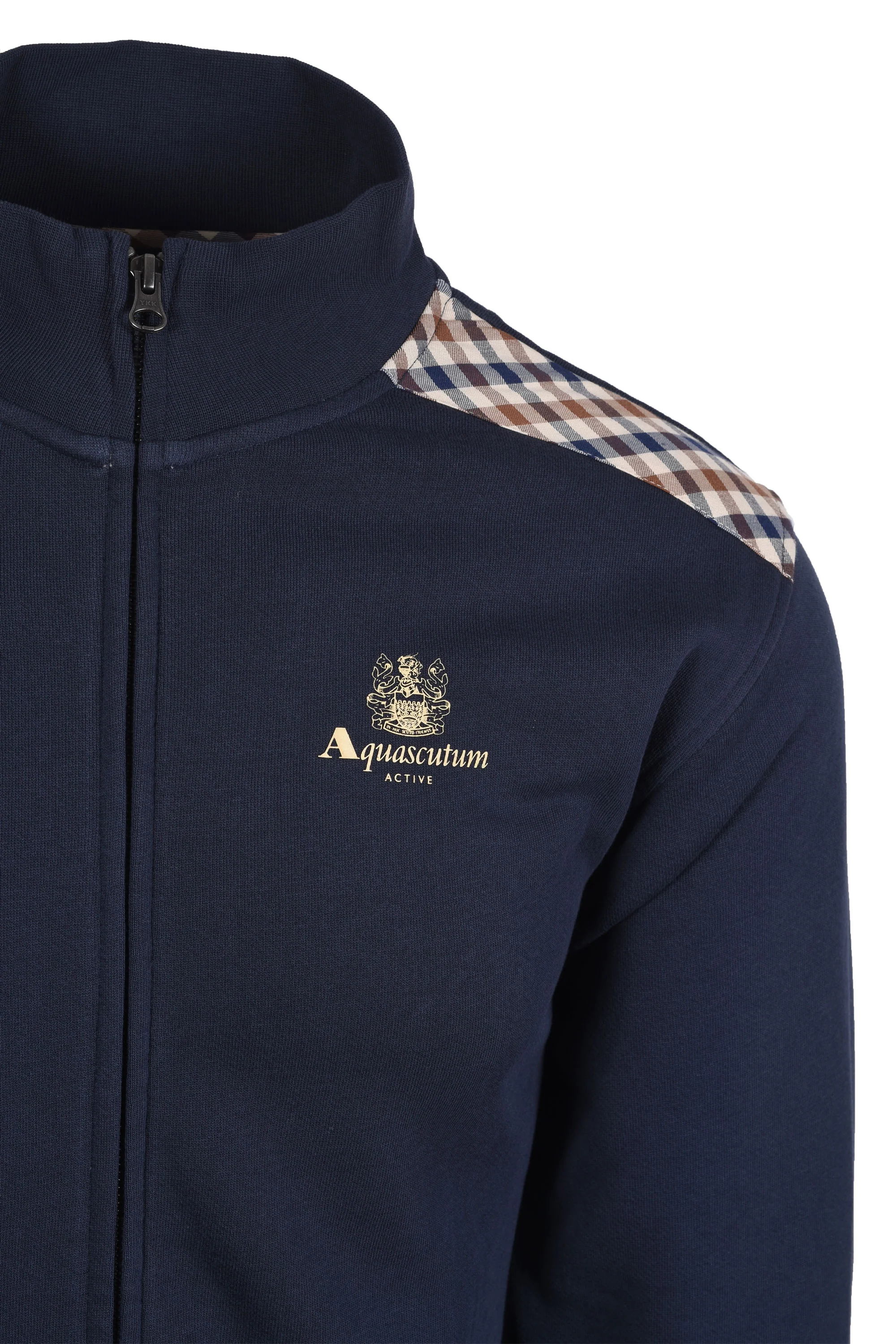 Aquascutum Club Check Shoulder Full Zip Sweatshirt Navy - Image 2