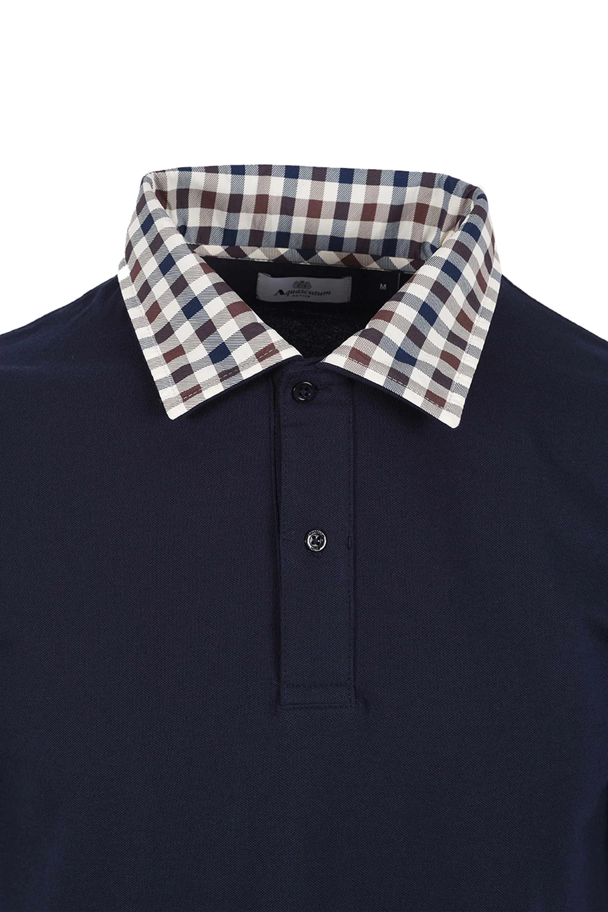 AQUASCUTUM CLUB CHECK COLLAR POLO NAVY - Image 2