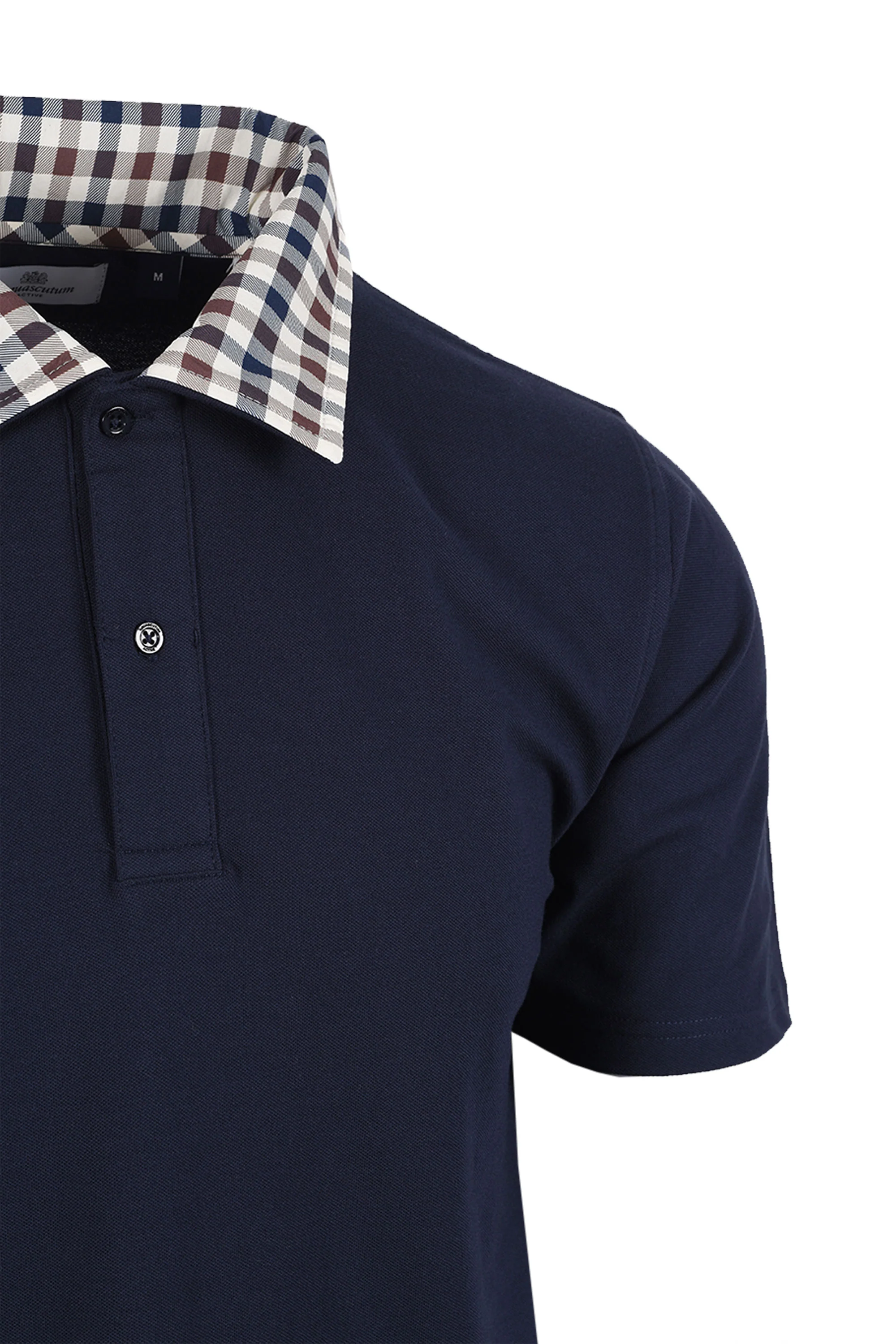 AQUASCUTUM CLUB CHECK COLLAR POLO NAVY - Image 3