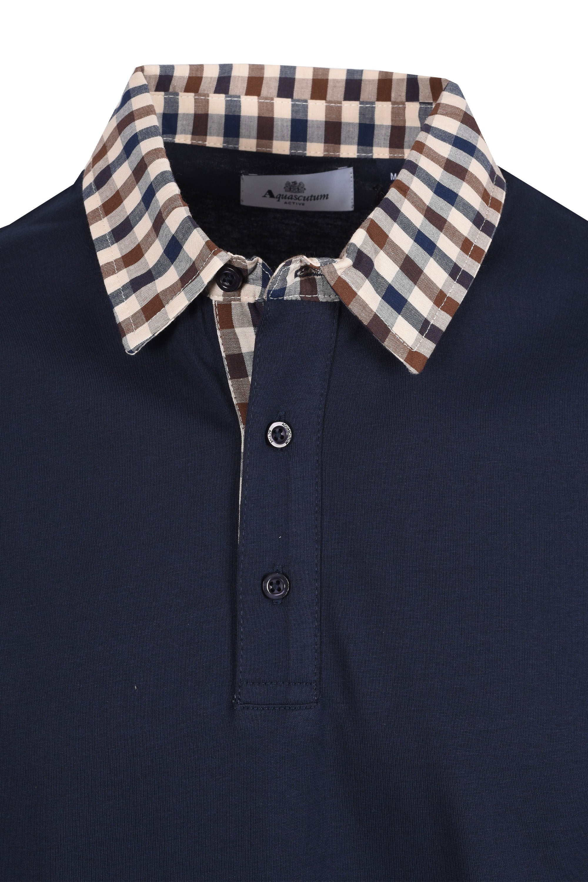 Aquascutum Club Check Collar Polo Navy - Image 2