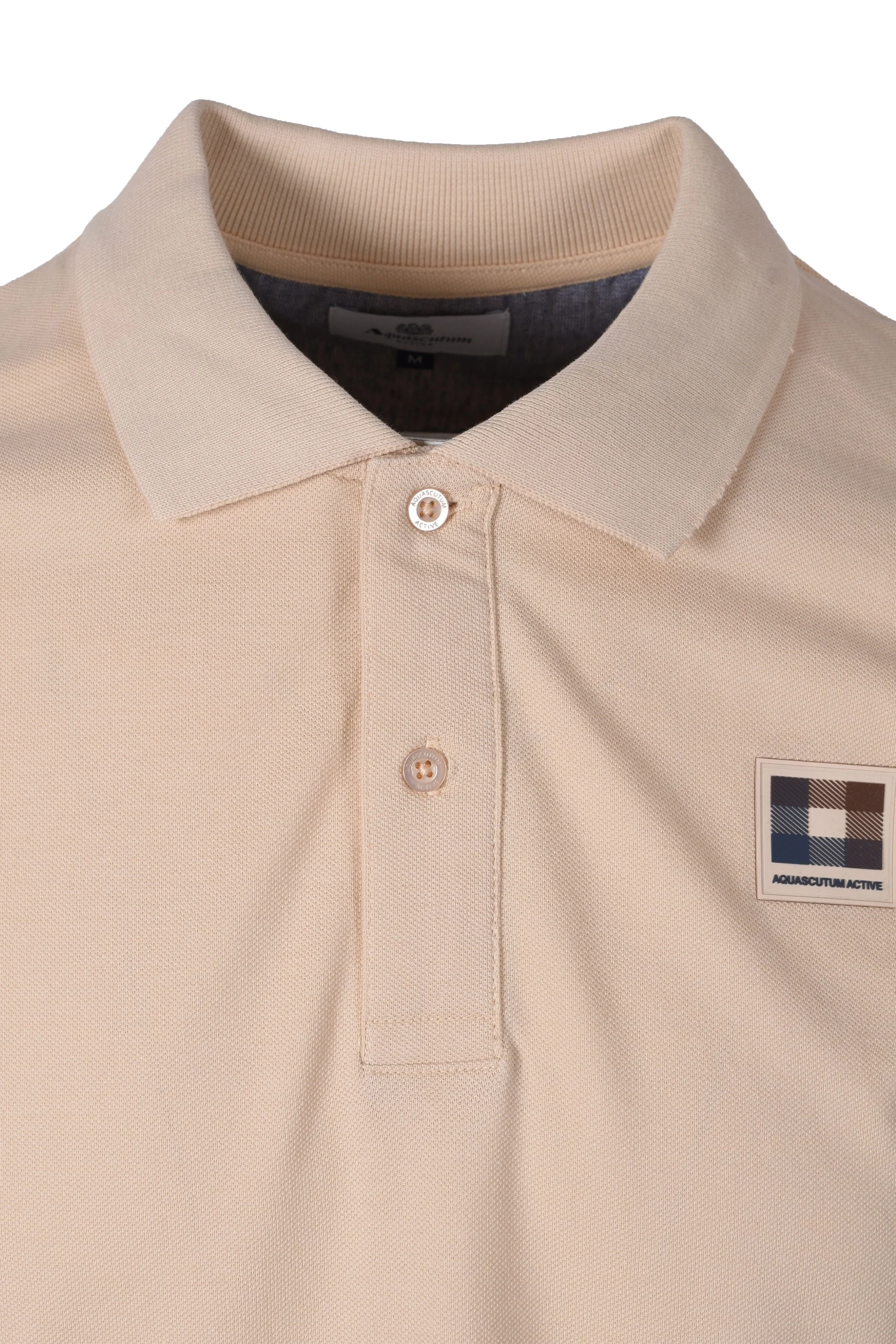 Aquascutum Check Patch Polo Shirt Beige - Image 2