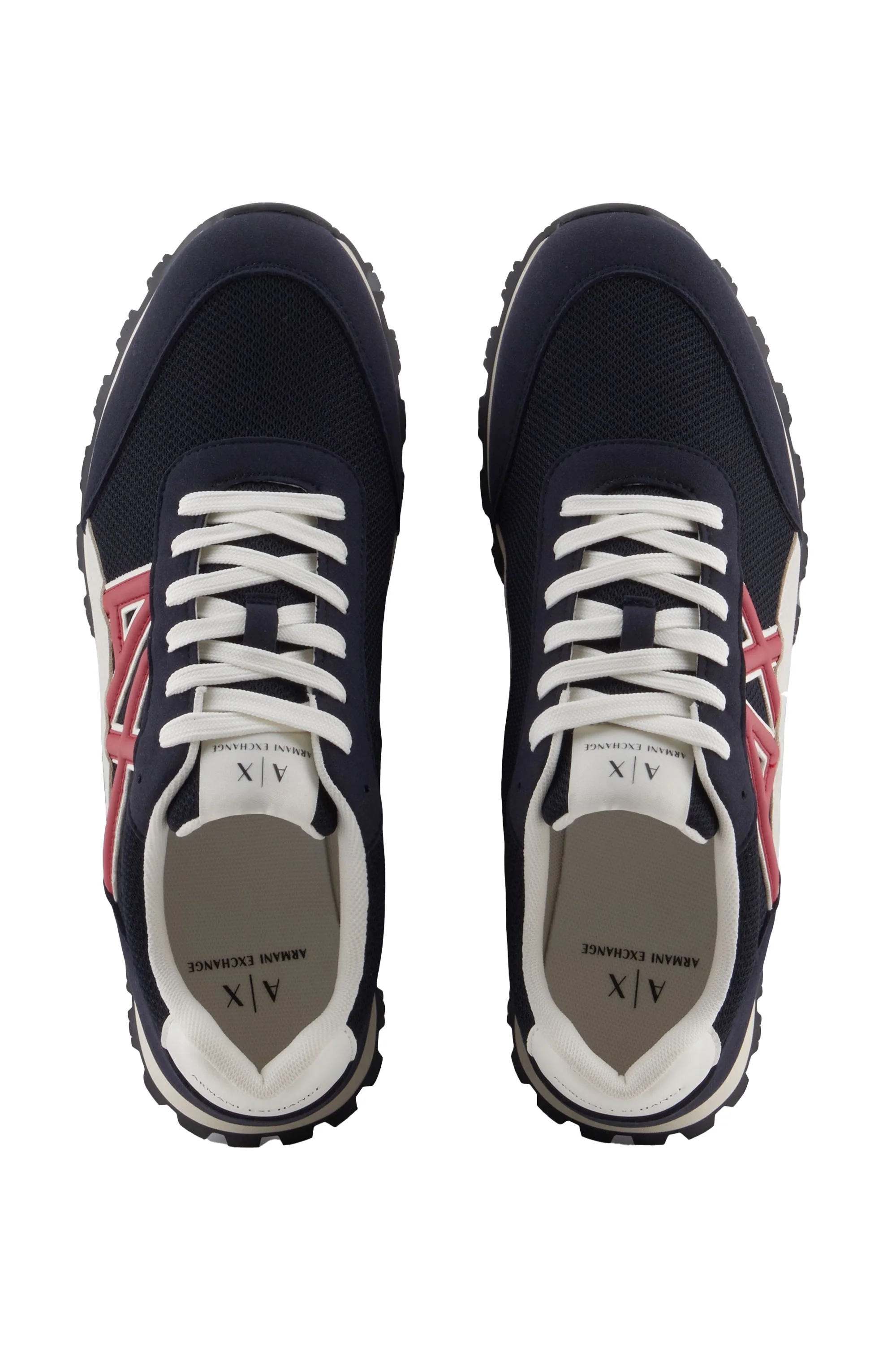 Armani Exchange Echo Suede Mesh Nylon Trainer Deep Navy/Cardinal Red - Image 2