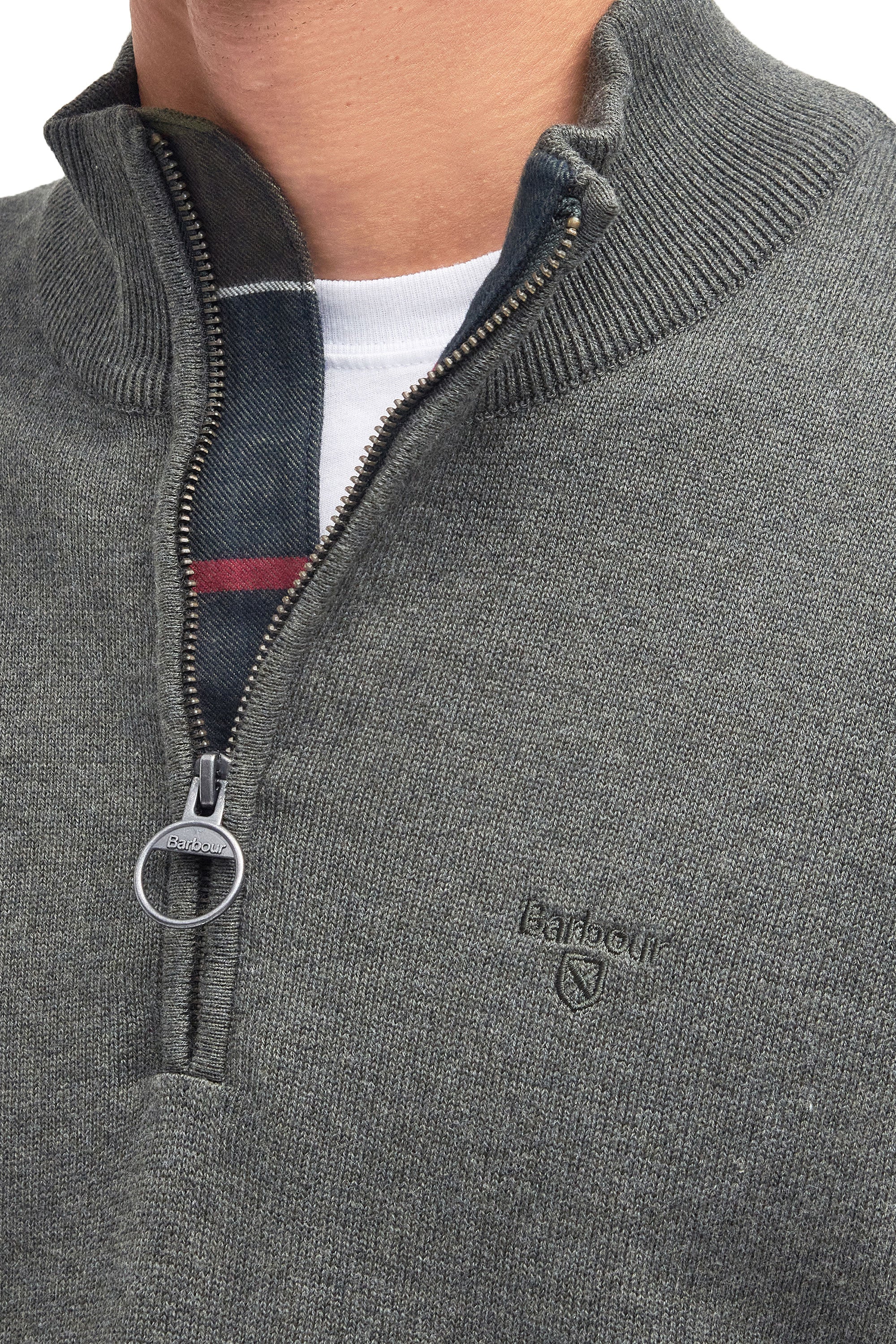 BARBOUR COTTON HALF ZIP KNITWEAR OLIVE MARL - Image 2