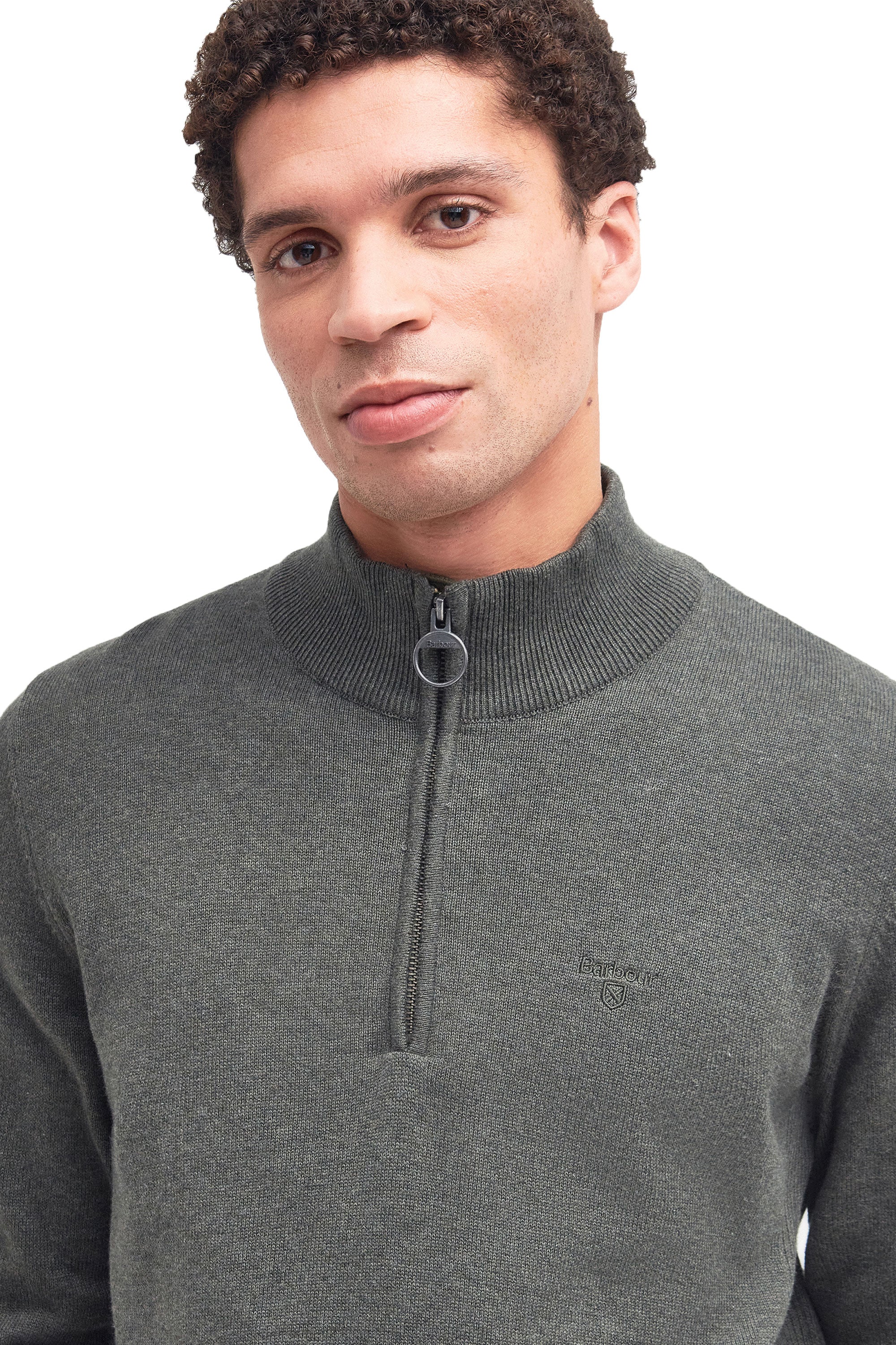 BARBOUR COTTON HALF ZIP KNITWEAR OLIVE MARL - Image 3