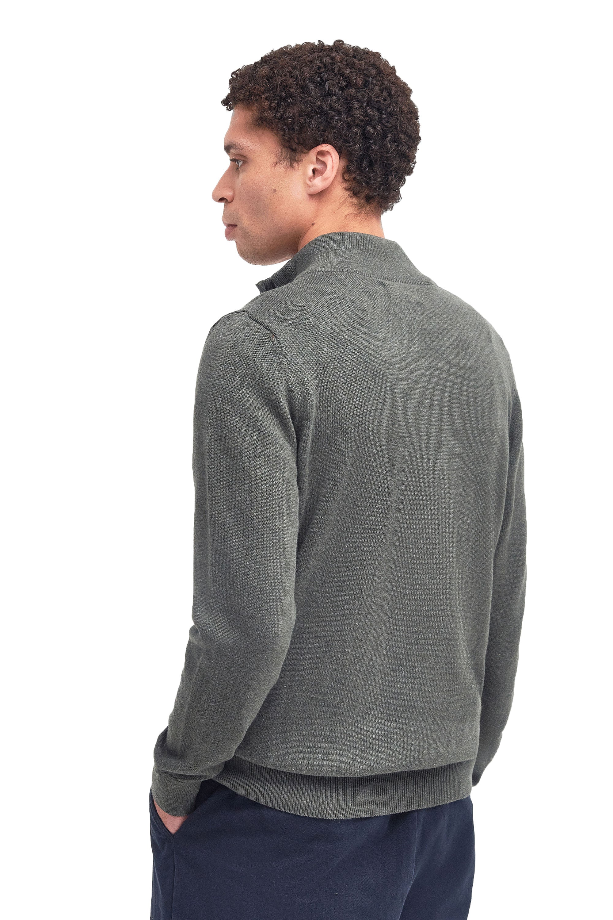 BARBOUR COTTON HALF ZIP KNITWEAR OLIVE MARL - Image 4