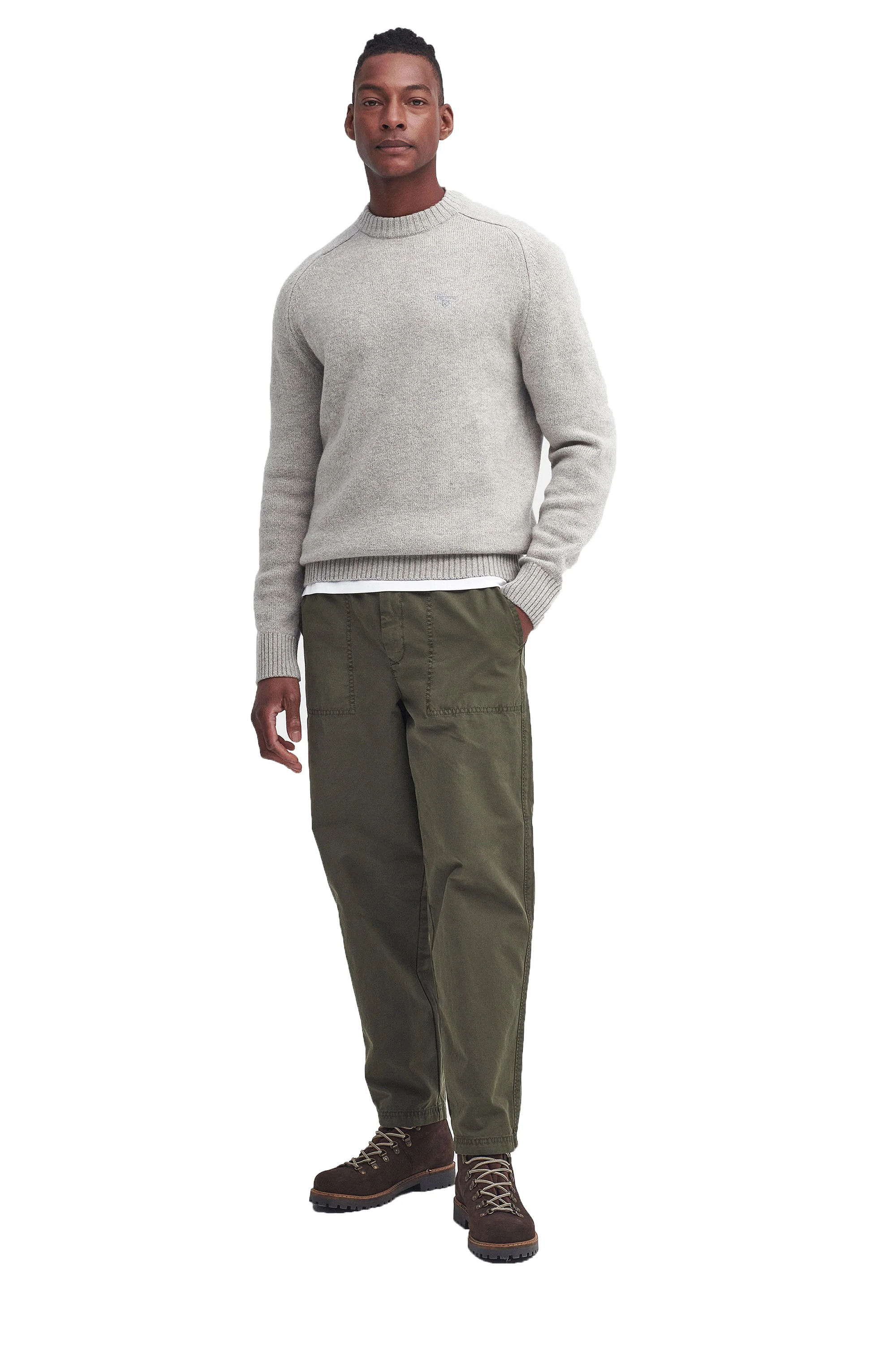 Barbour Grangetown Crew Neck Light Grey - Image 2