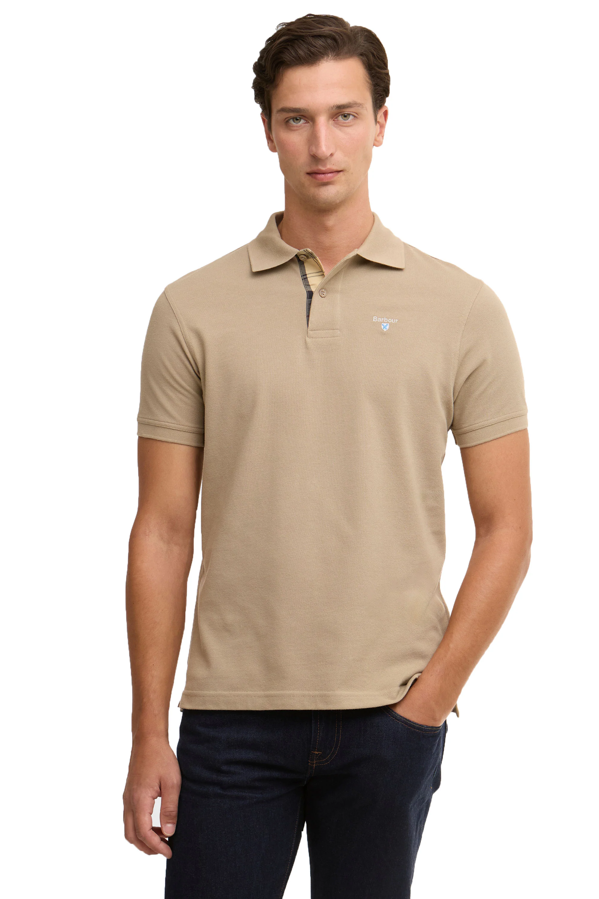 BARBOUR TARTAN PIQUE POLO SHIRT WASHED STONE - Image 2