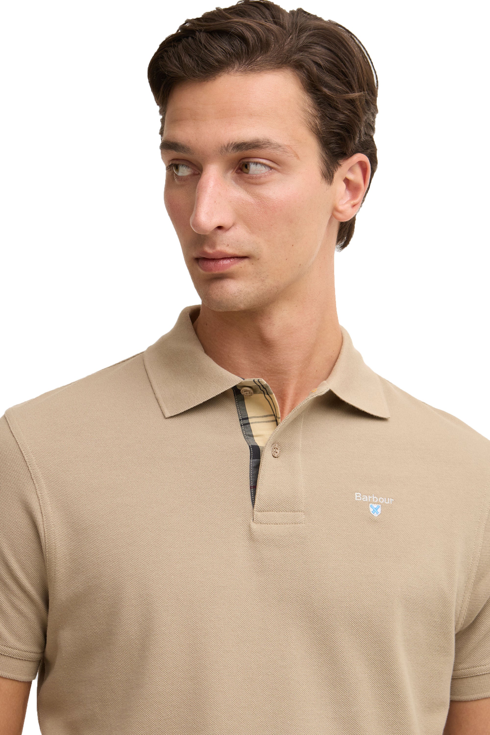 BARBOUR TARTAN PIQUE POLO SHIRT WASHED STONE - Image 3