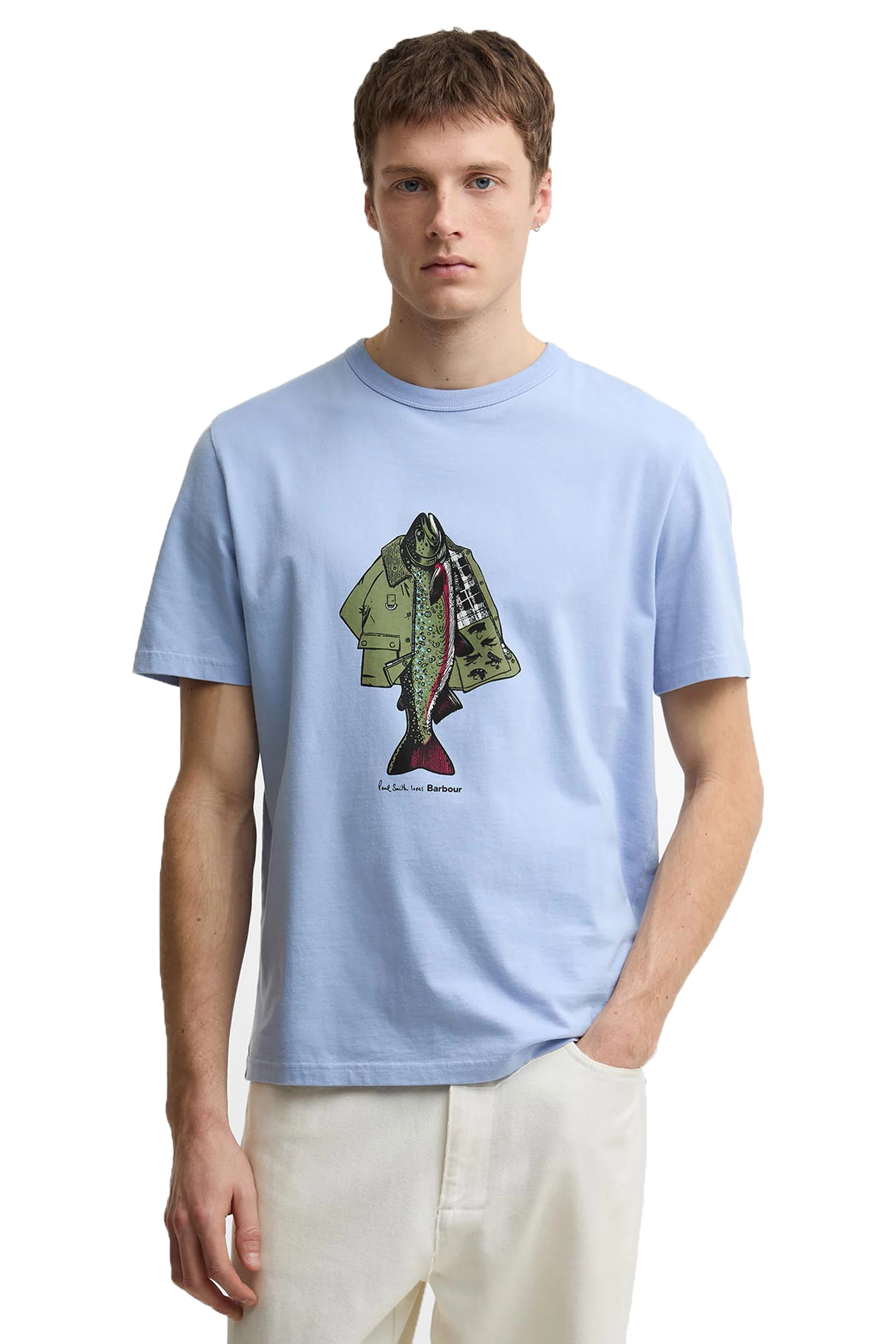 BARBOUR X PAUL SMITH FISHING JACKET T-SHIRT MID BLUE - Image 2