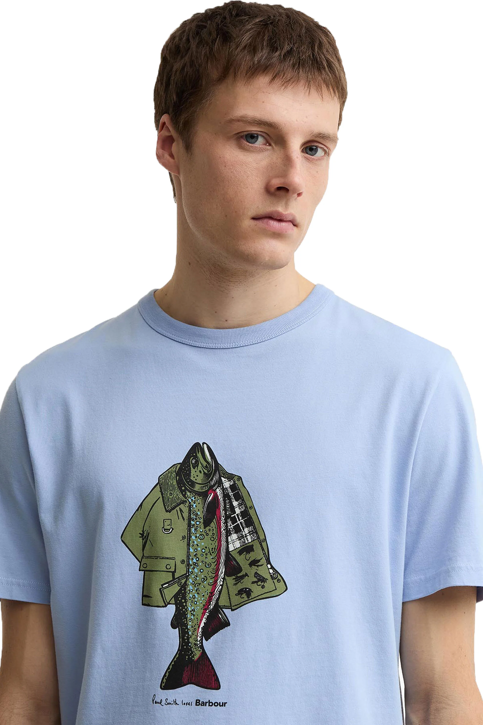 BARBOUR X PAUL SMITH FISHING JACKET T-SHIRT MID BLUE - Image 4