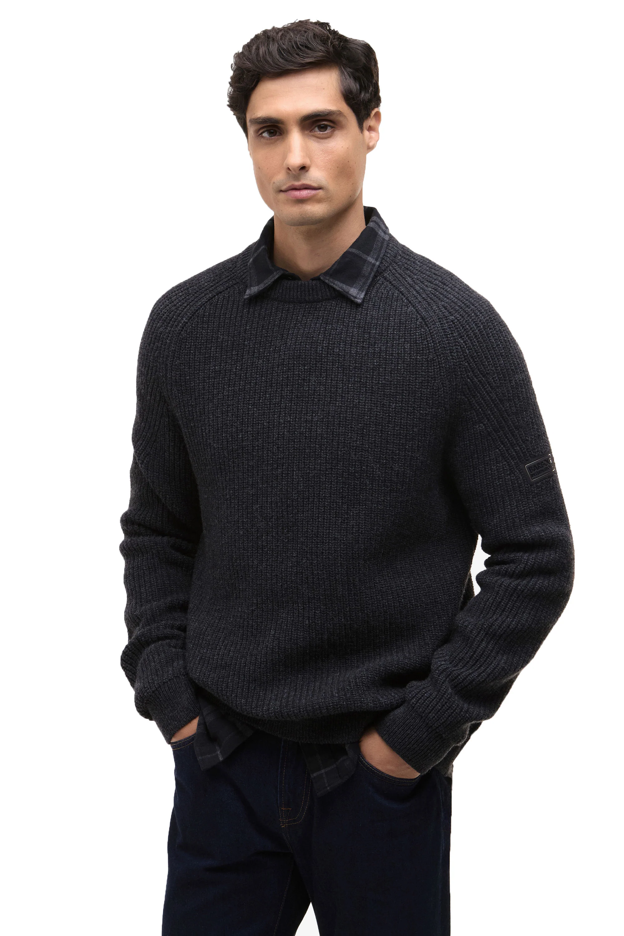 BARBOUR INTERNATIONAL CHESTER CREW KNITTED JUMPER CHARCOAL - Image 2