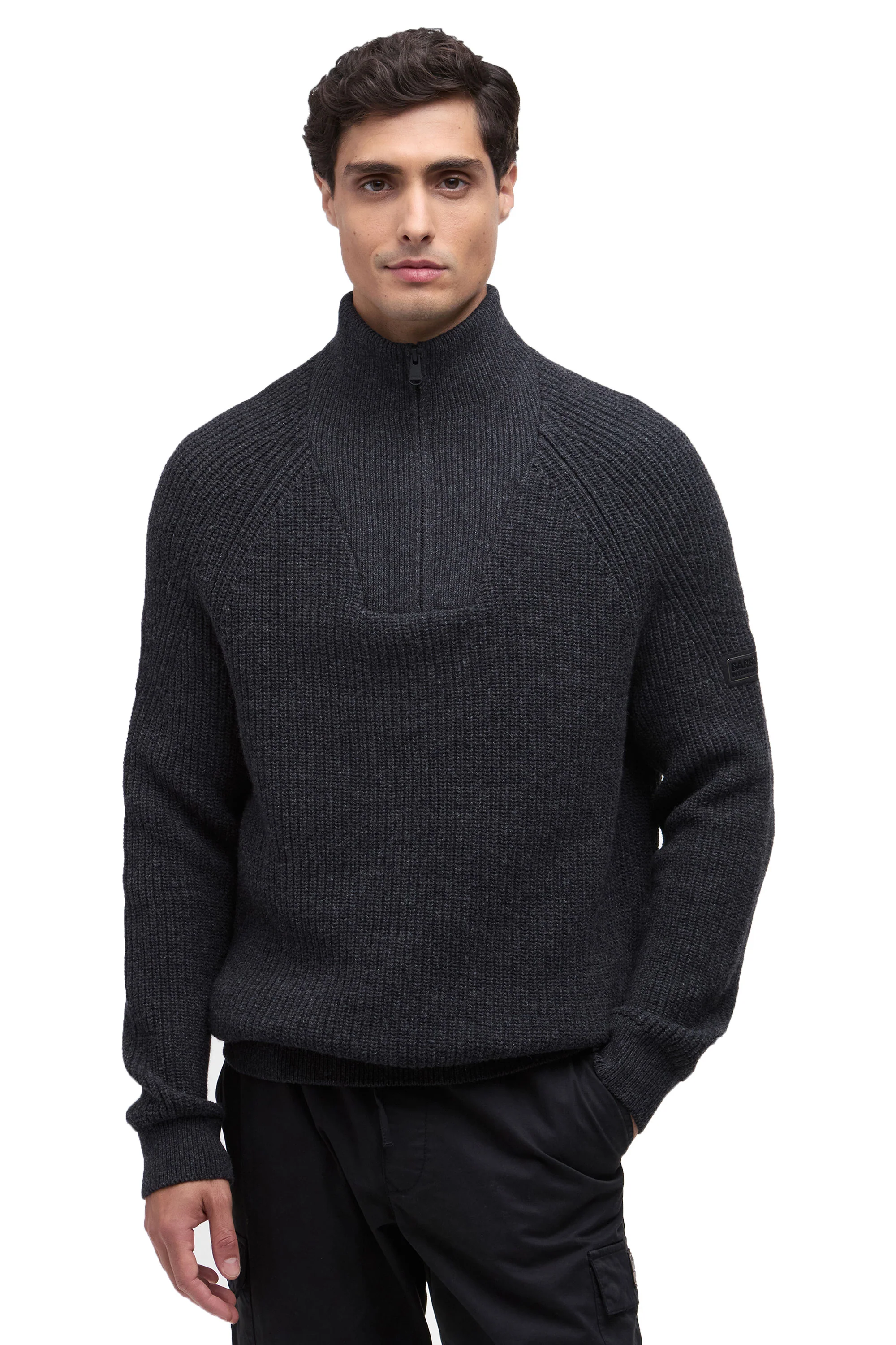 BARBOUR INTERNATIONAL CHESTER FUNNEL KNITTED JUMPER CHARCOAL - Image 2