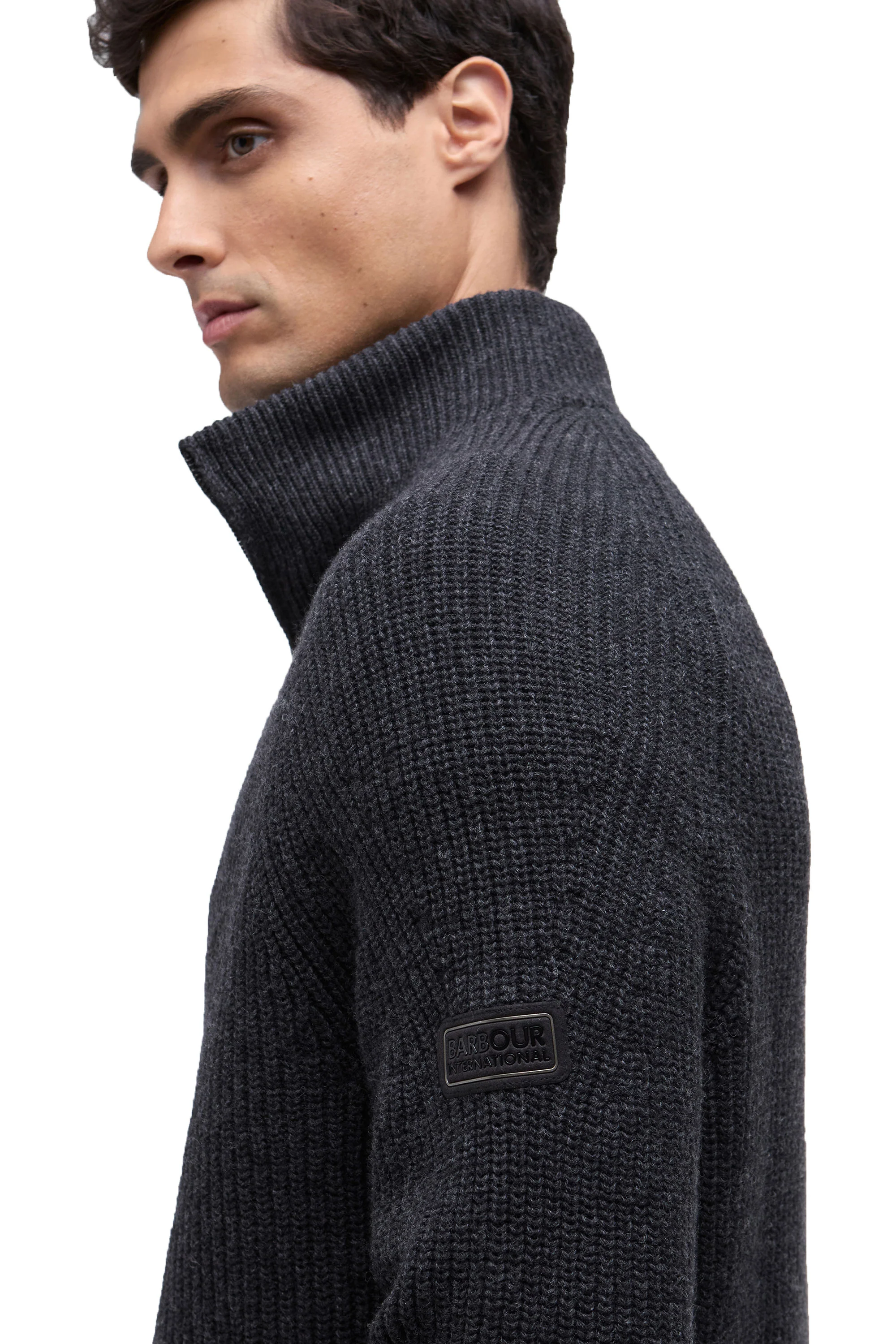 BARBOUR INTERNATIONAL CHESTER FUNNEL KNITTED JUMPER CHARCOAL - Image 4