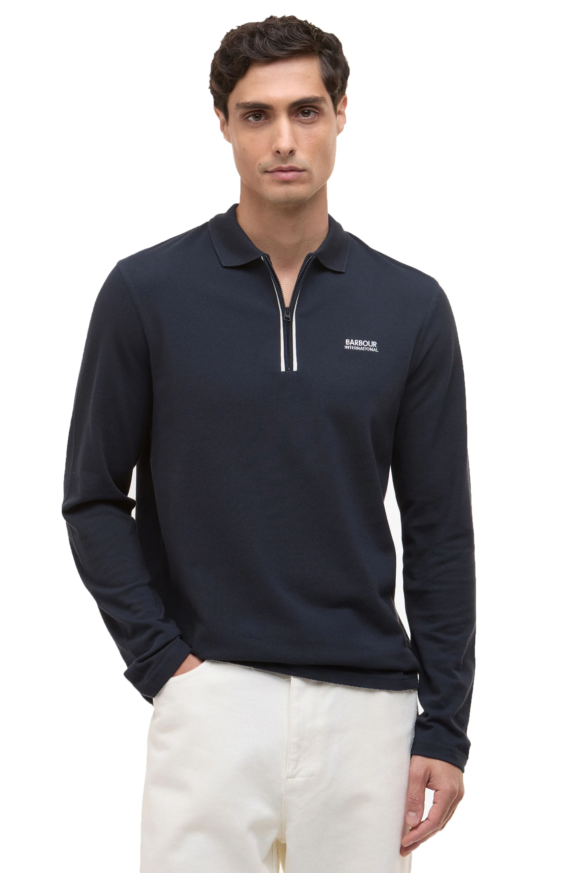 BARBOUR INTERNATIONAL MARSHALL LONG SLEEVE POLO NAVY - Image 2