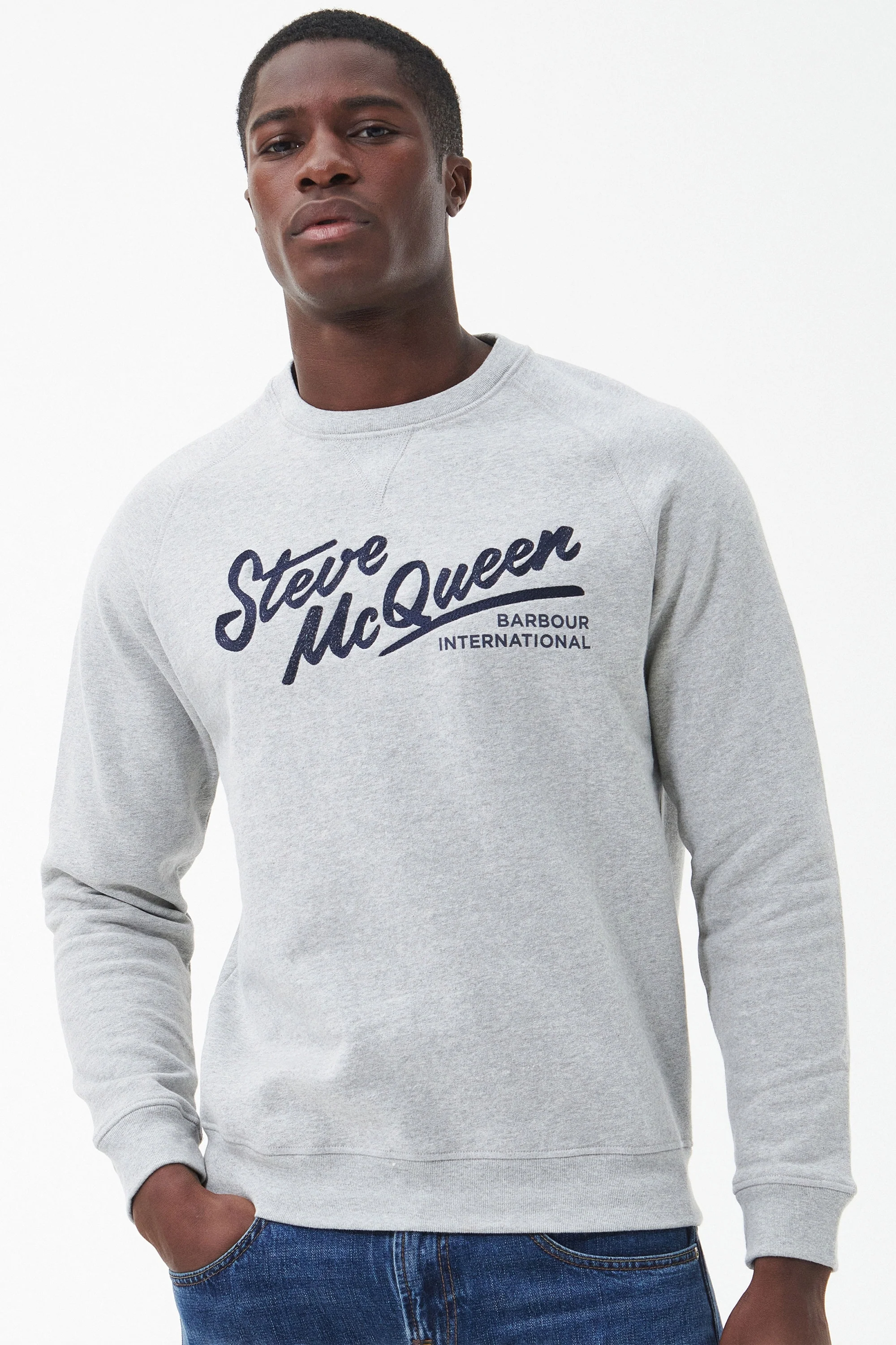 Barbour Steve McQueen Frankie Crew Neck Sweatshirt Grey Marl - Image 3