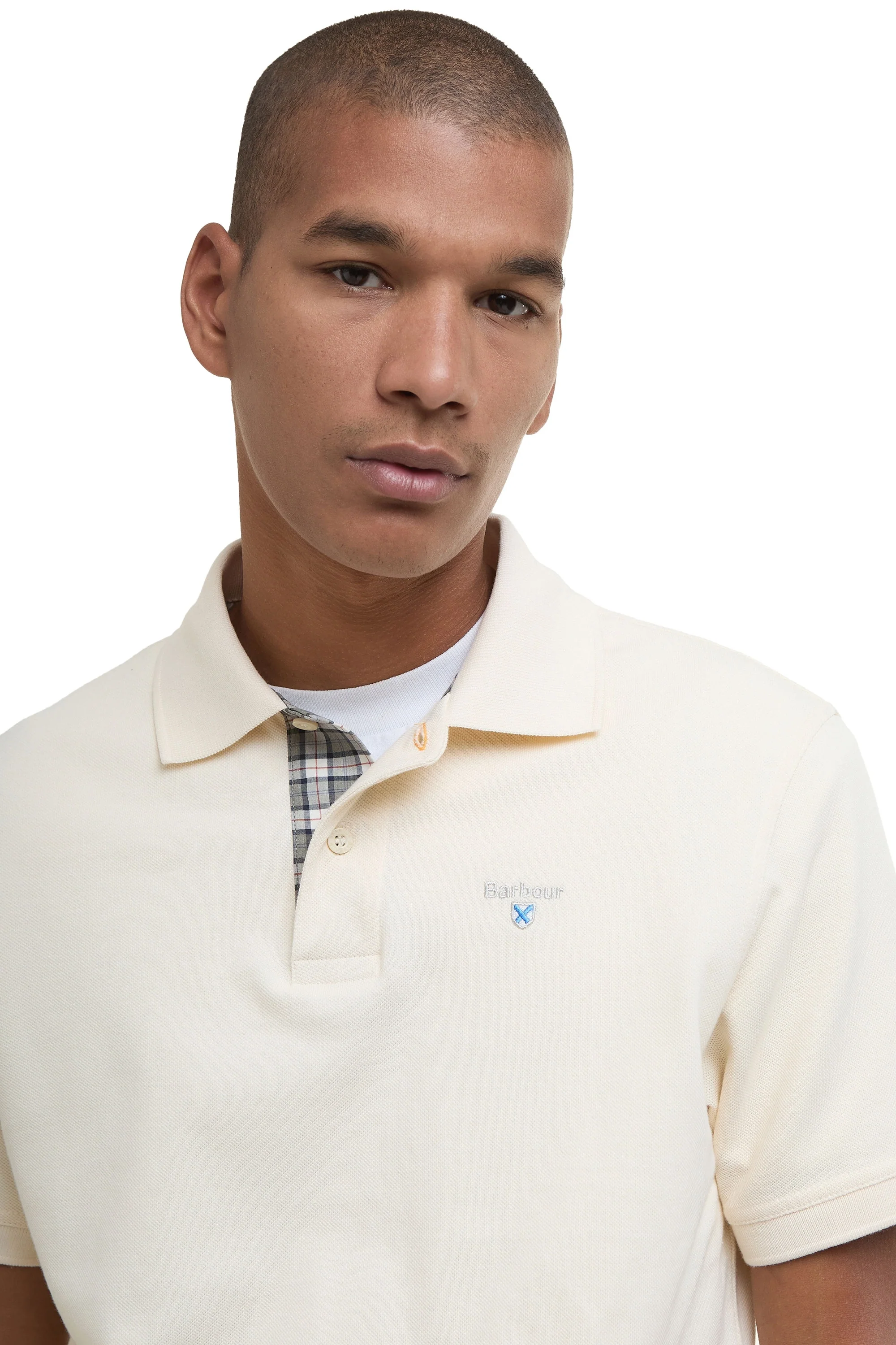Barbour Tartan Pique Polo Shirt Antique White - Image 2