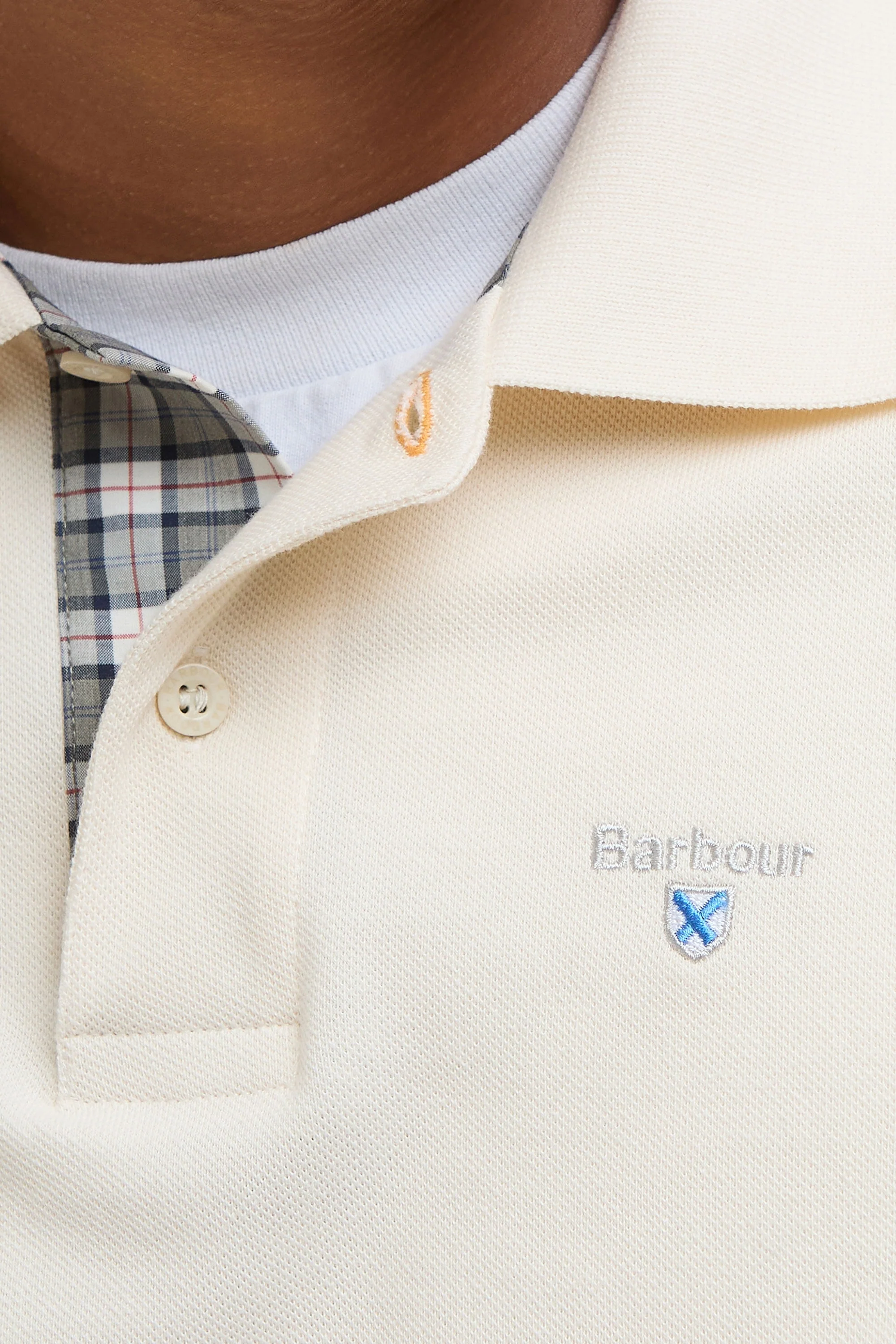 Barbour Tartan Pique Polo Shirt Antique White - Image 3