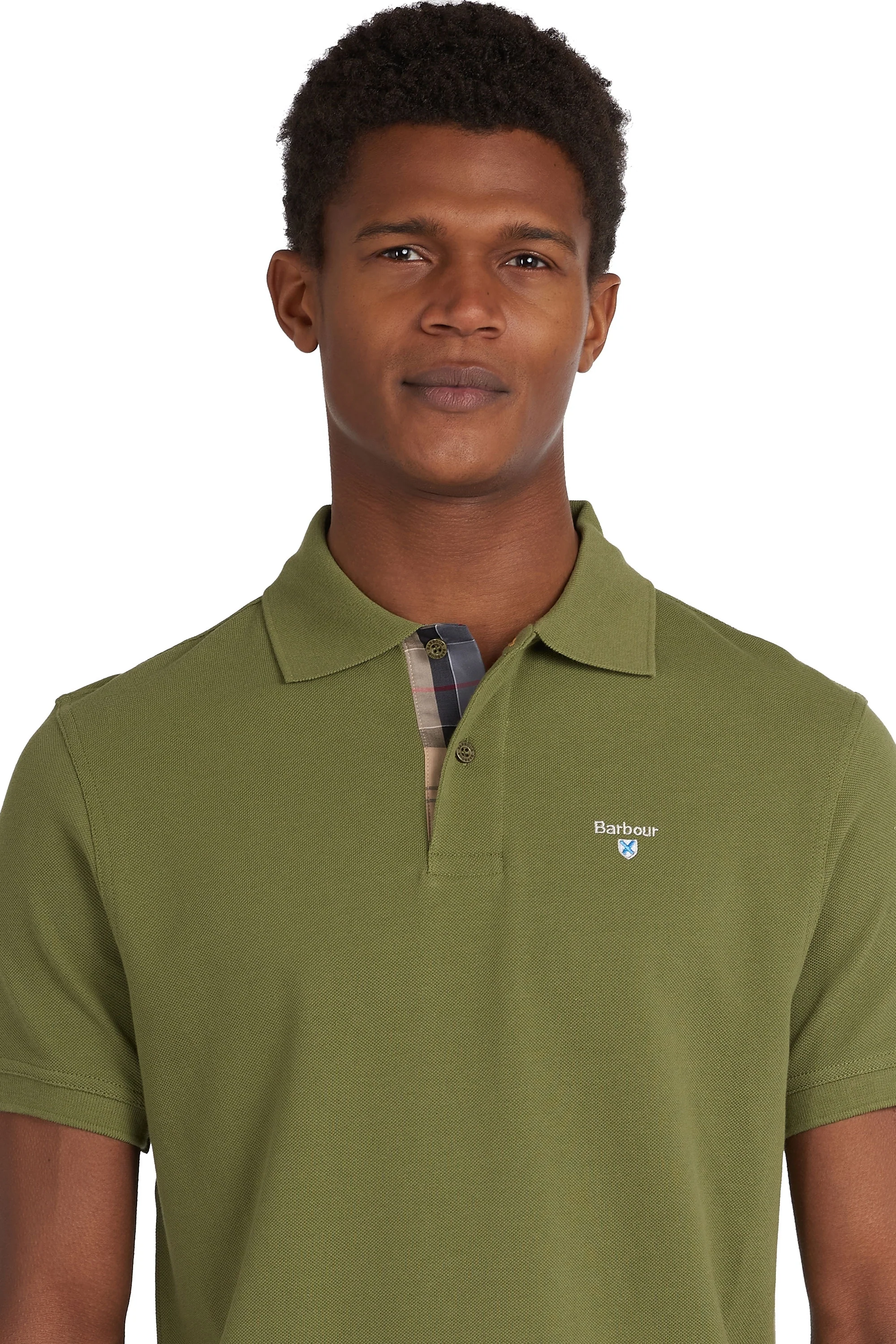 Barbour Tartan Pique Polo Shirt Burnt Olive - Image 4