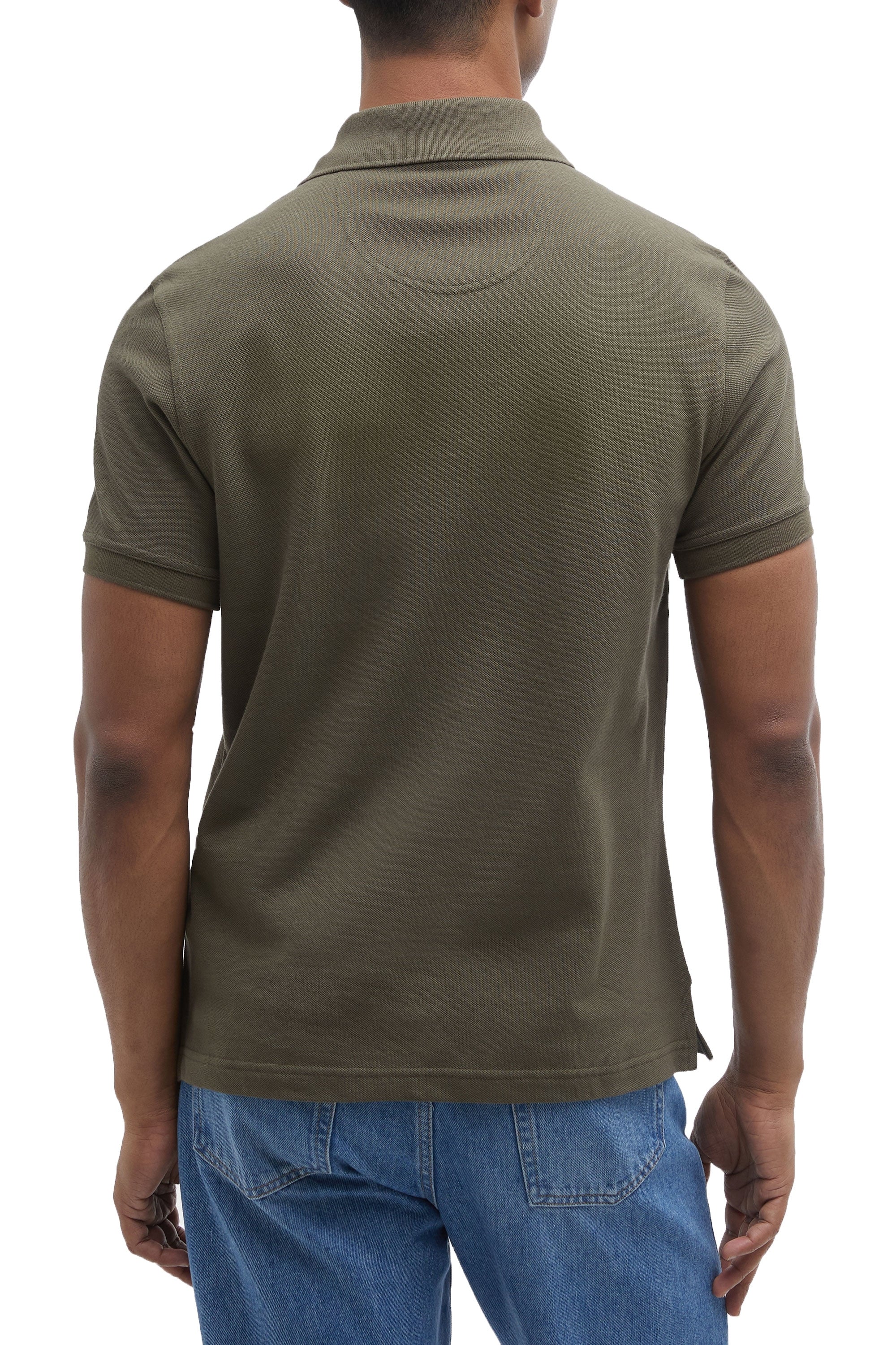 Barbour Tartan Pique Polo Shirt Dark Olive - Image 4