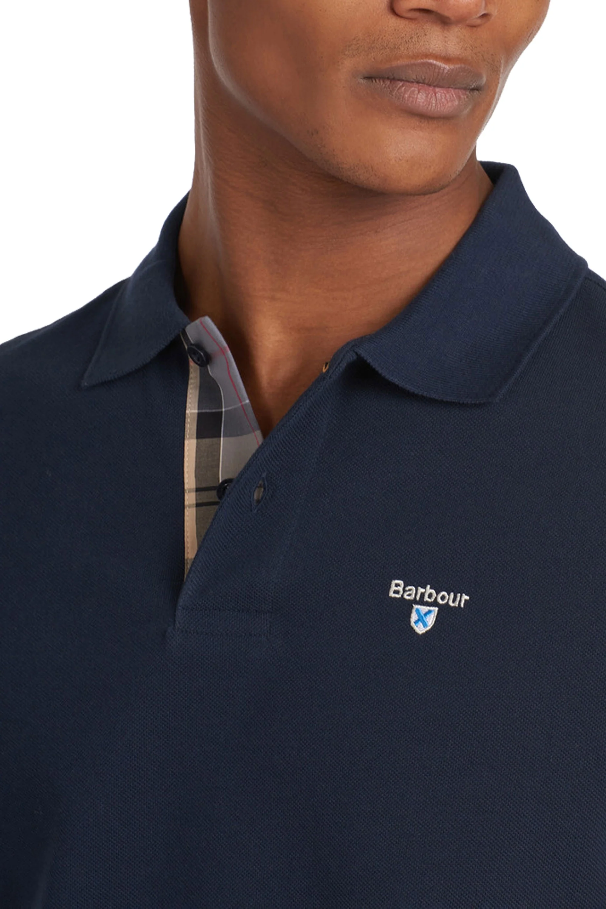 Barbour Tartan Pique Polo Shirt New Navy - Image 2