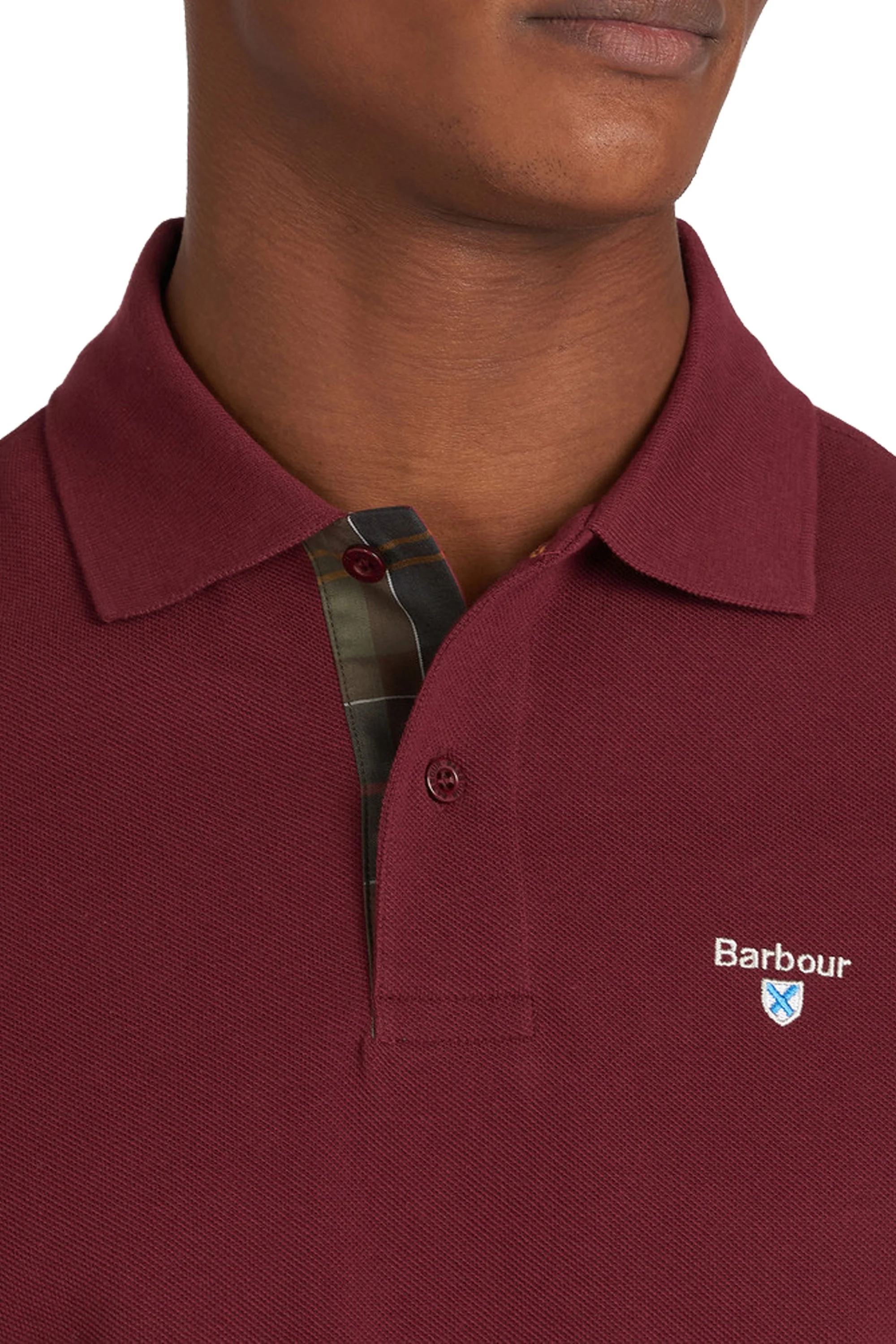 Barbour Tartan Pique Polo Shirt Ruby - Image 2