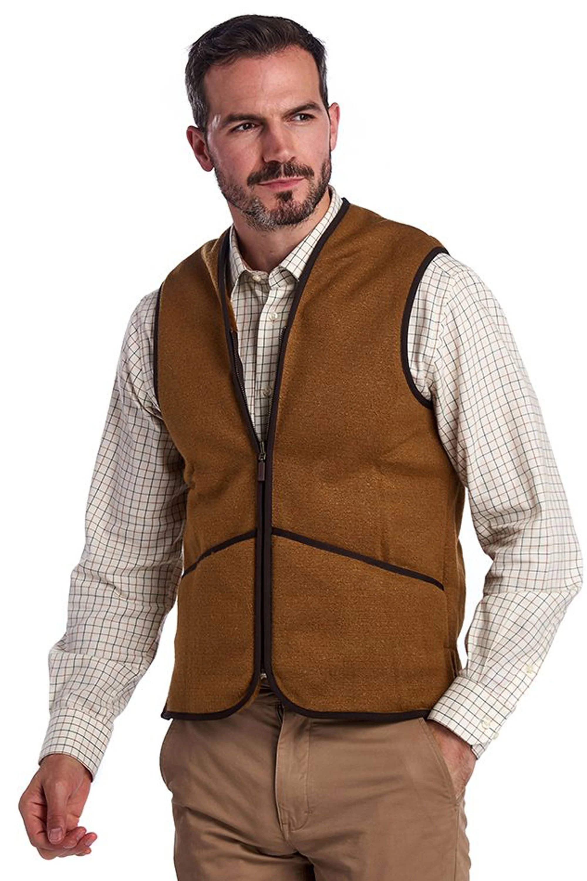 Barbour Warm Pile Zip In Liner Gilet Brown - Image 3