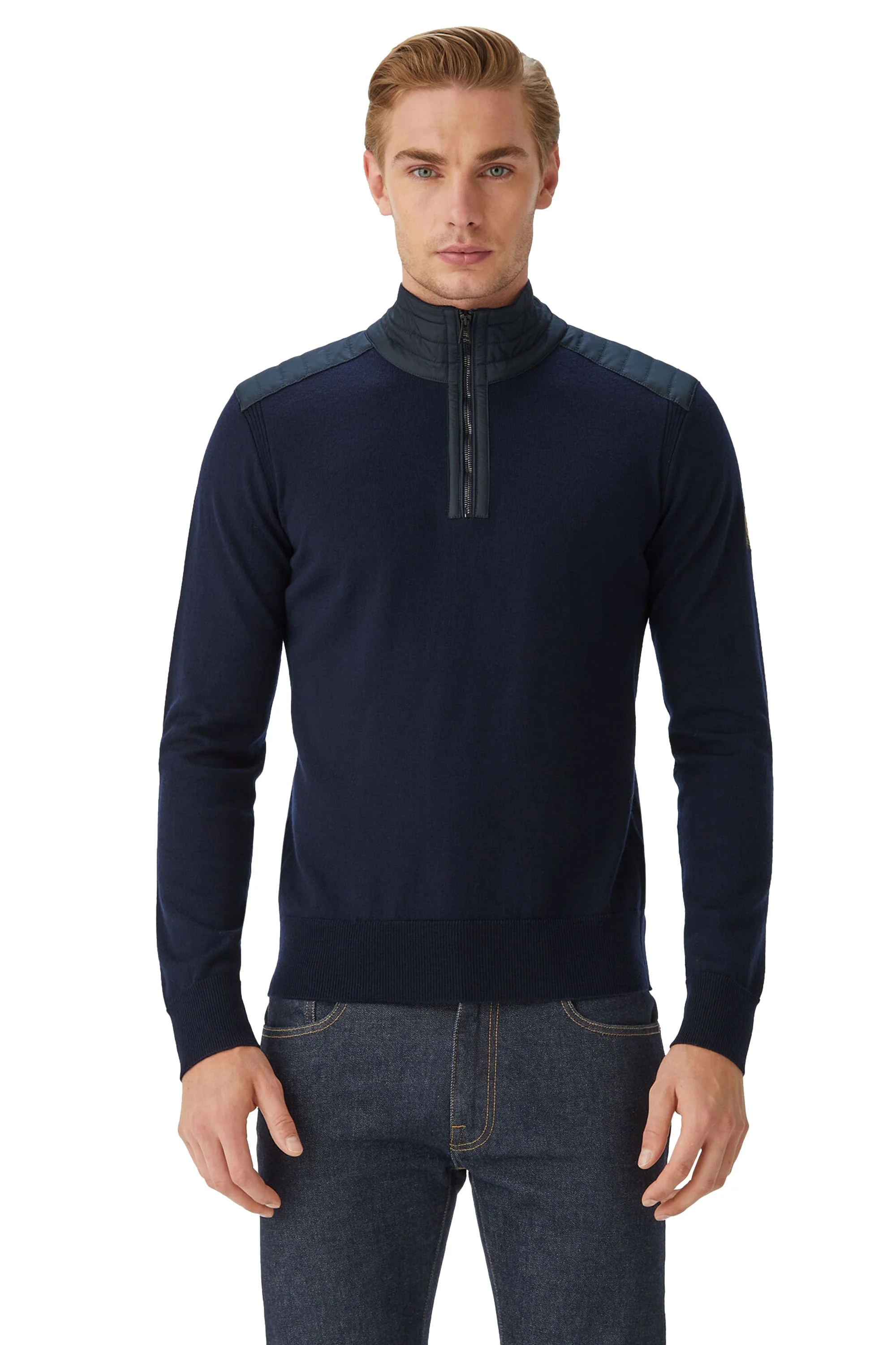 Belstaff Kilmington Half Zip Knitwear Washed Navy - Image 3