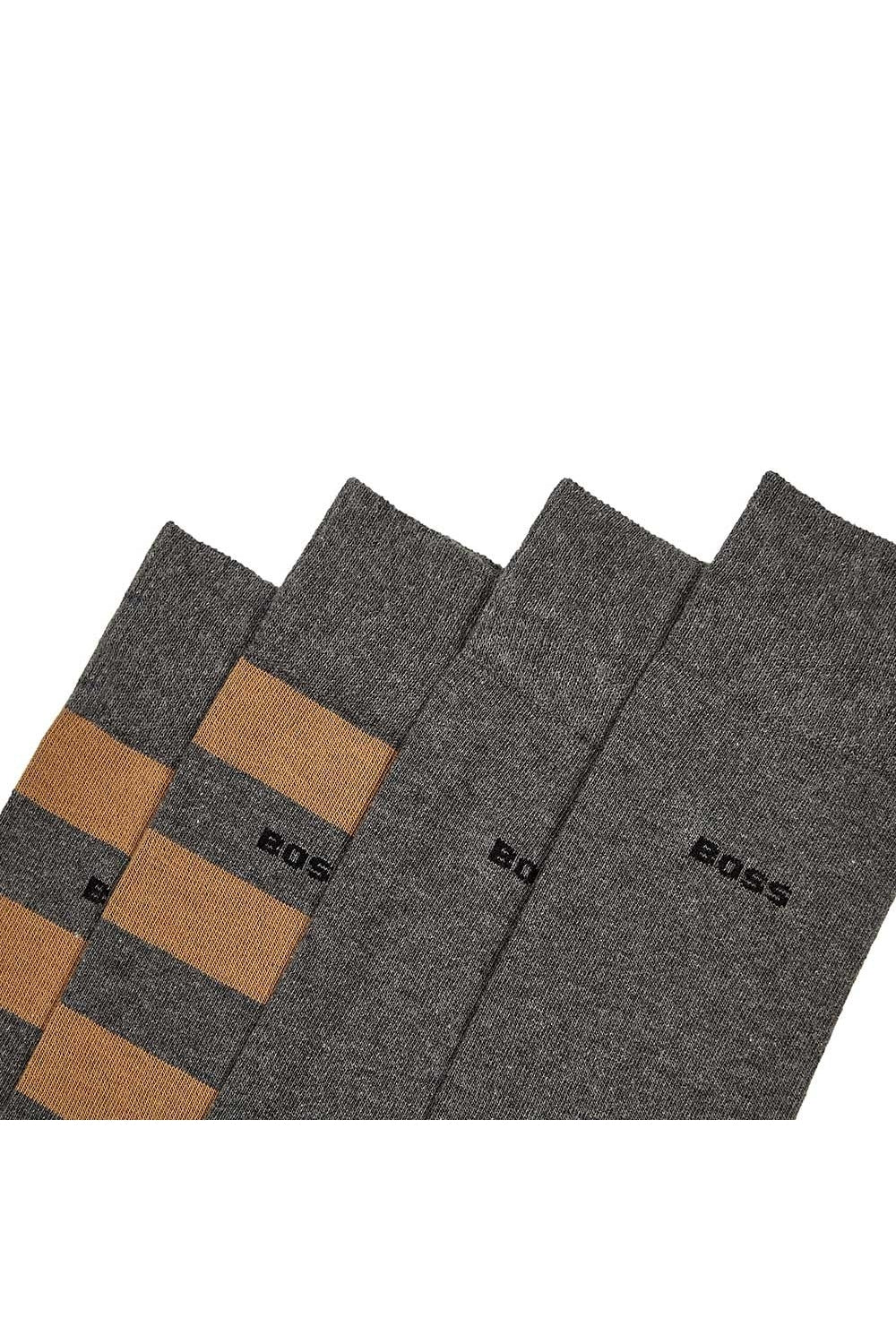 Boss Black 2 Pack Block-stripe Socks Medium Beige - Image 3