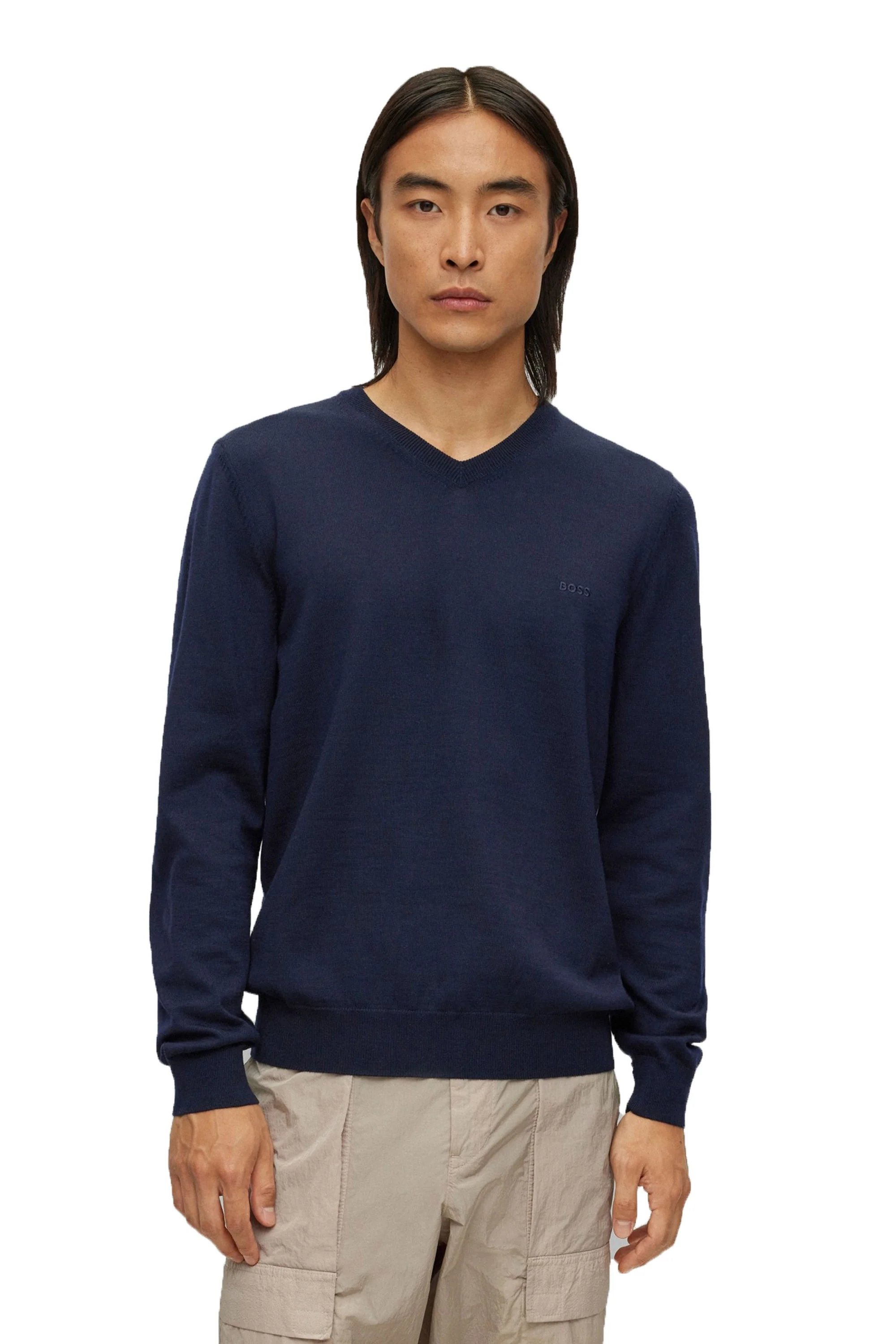 Boss Baram-l V-neck Knitwear Dark Blue - Image 3