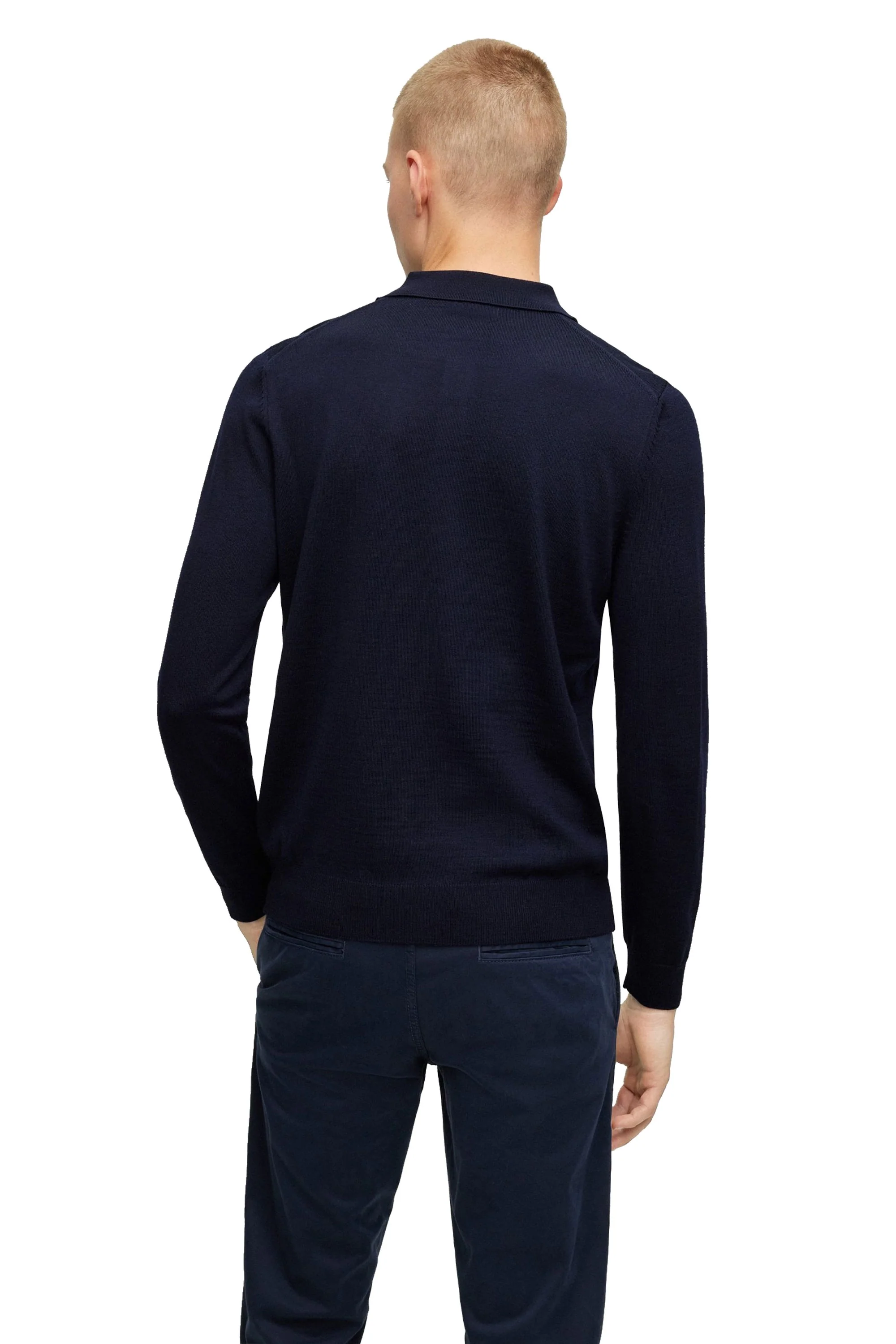 Boss Black Bono-l Long Sleeved Polo Shirt Dark Blue - Image 3