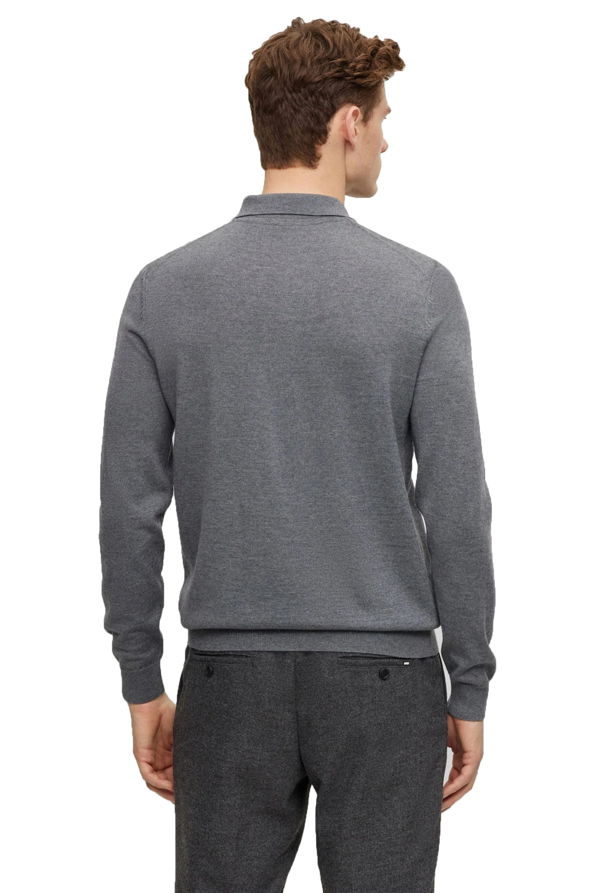 Boss Black Bono-l Long Sleeved Polo Shirt Medium Grey - Image 3