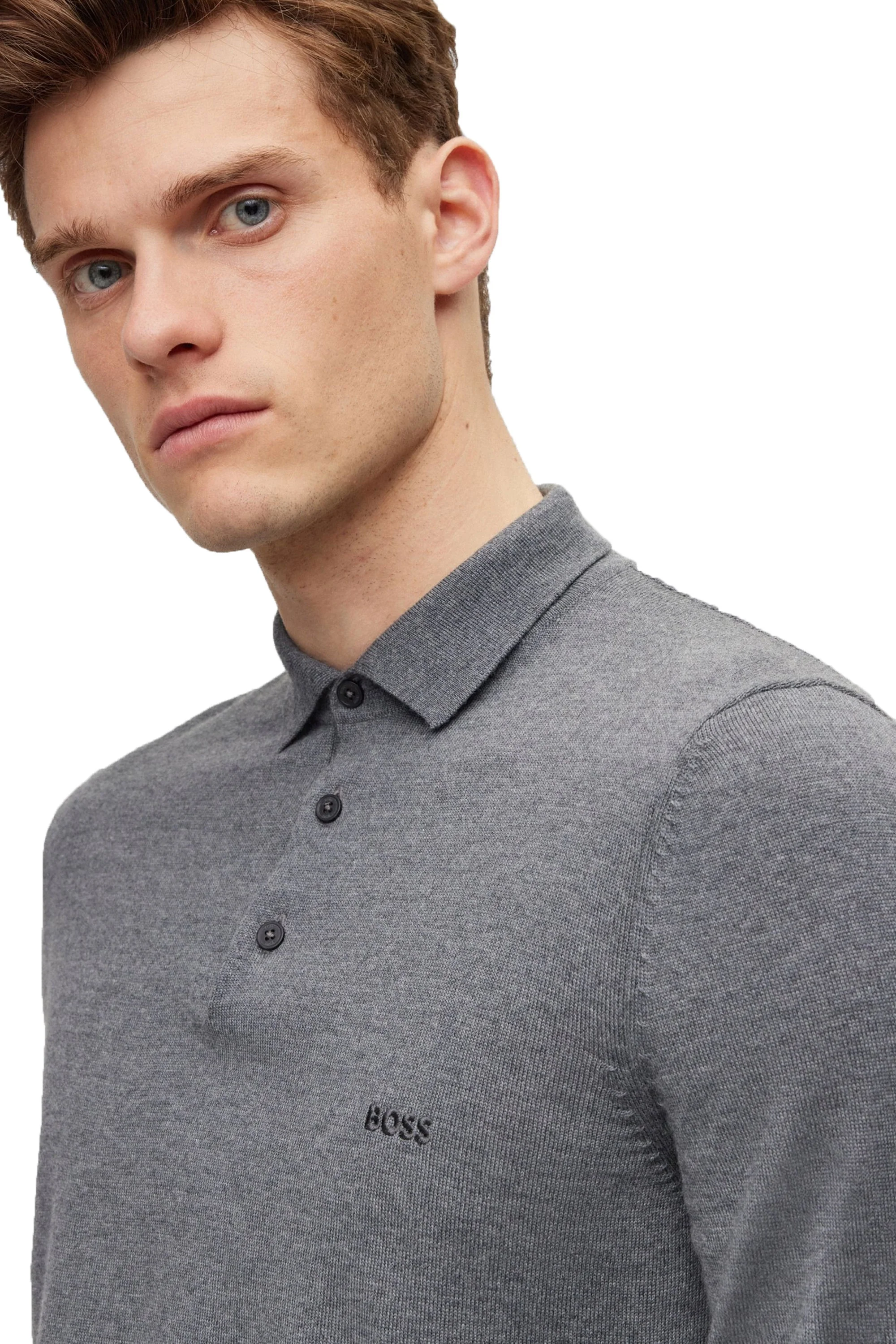 Boss Black Bono-l Long Sleeved Polo Shirt Medium Grey - Image 4