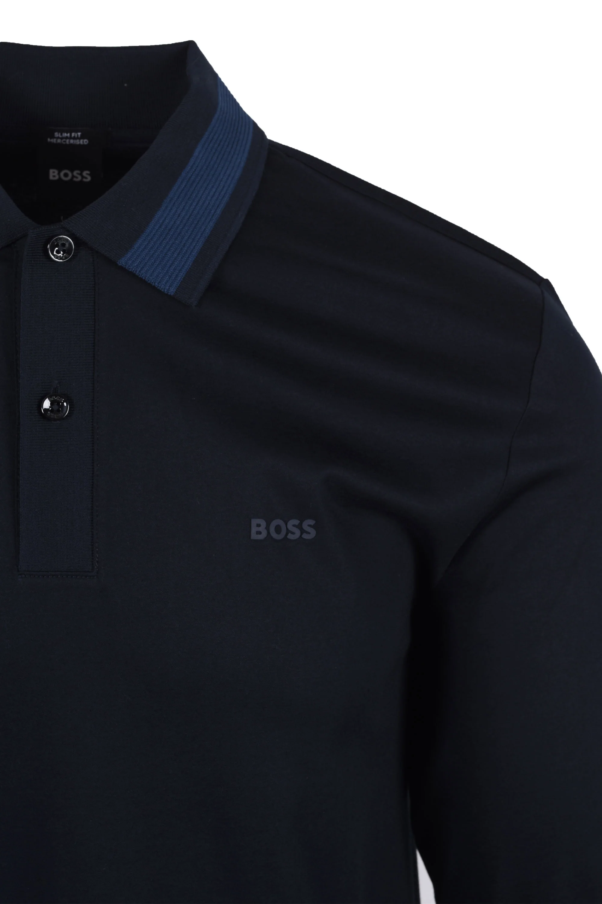 Boss Black Pleins Long Sleeve Polo Dark Blue - Image 3