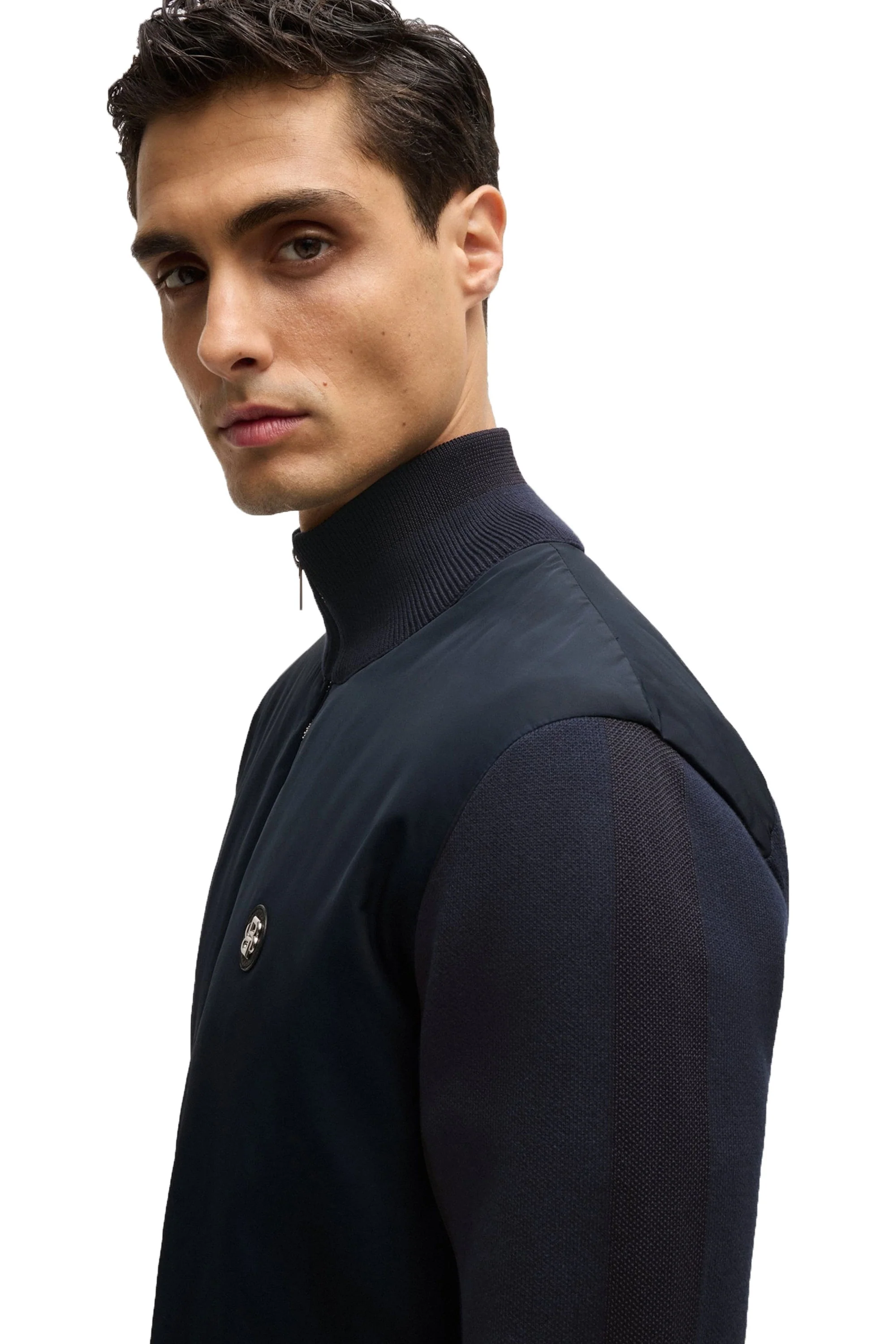 Boss C-Darmando Mixed-material Zip-up Jacket Dark Blue - Image 3
