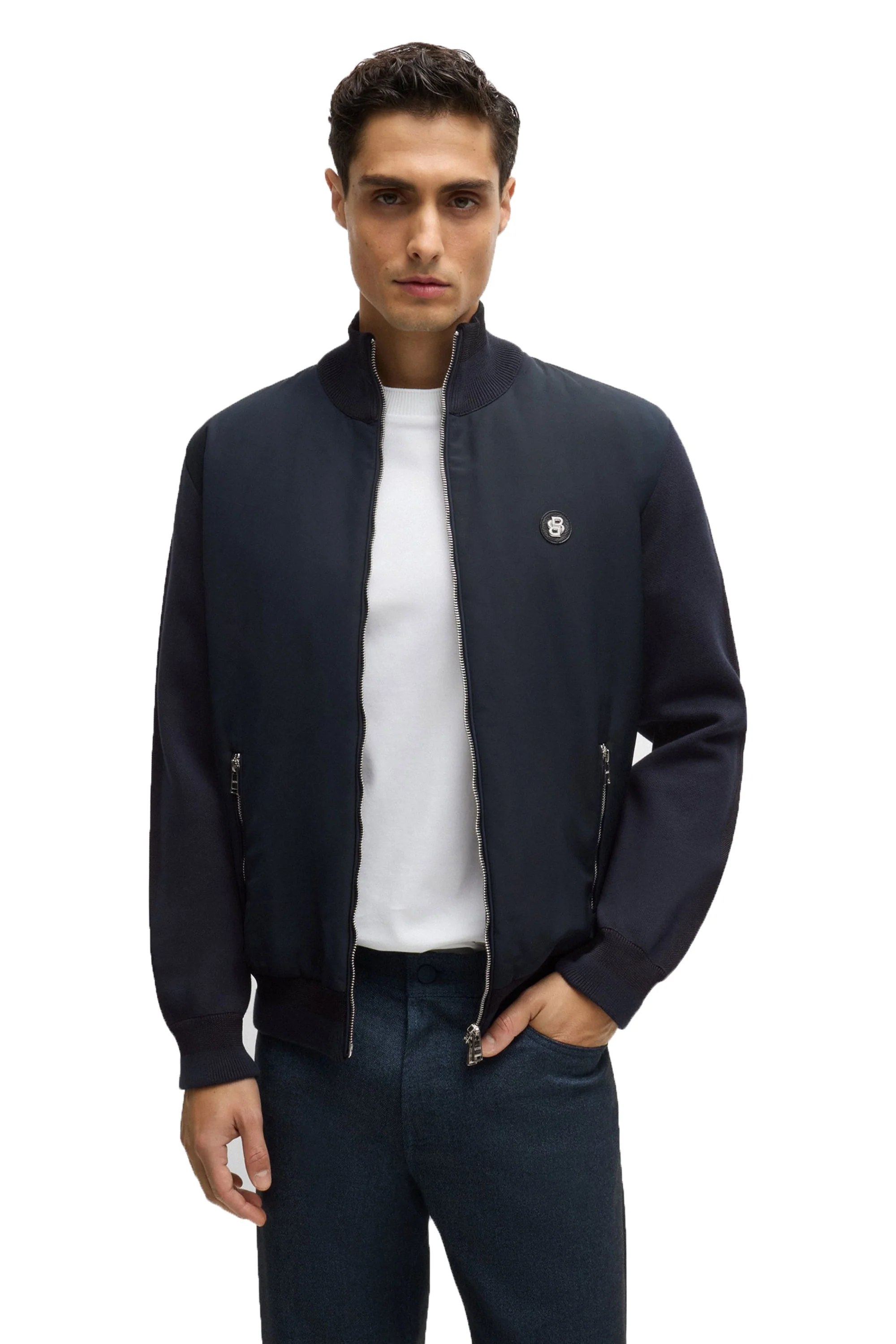 Boss C-Darmando Mixed-material Zip-up Jacket Dark Blue - Image 4