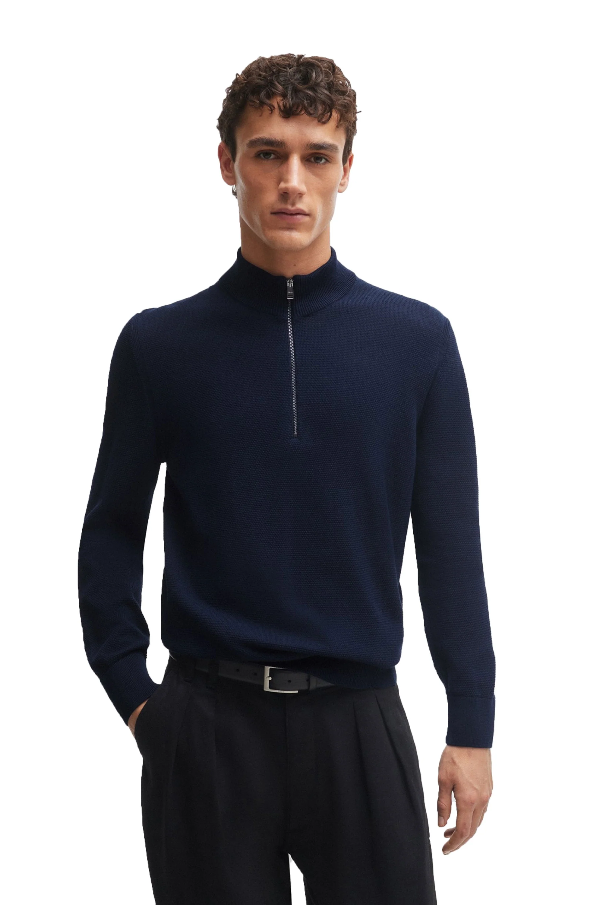 Boss Ebrando P Half Zip Knitwear Dark Blue - Image 3