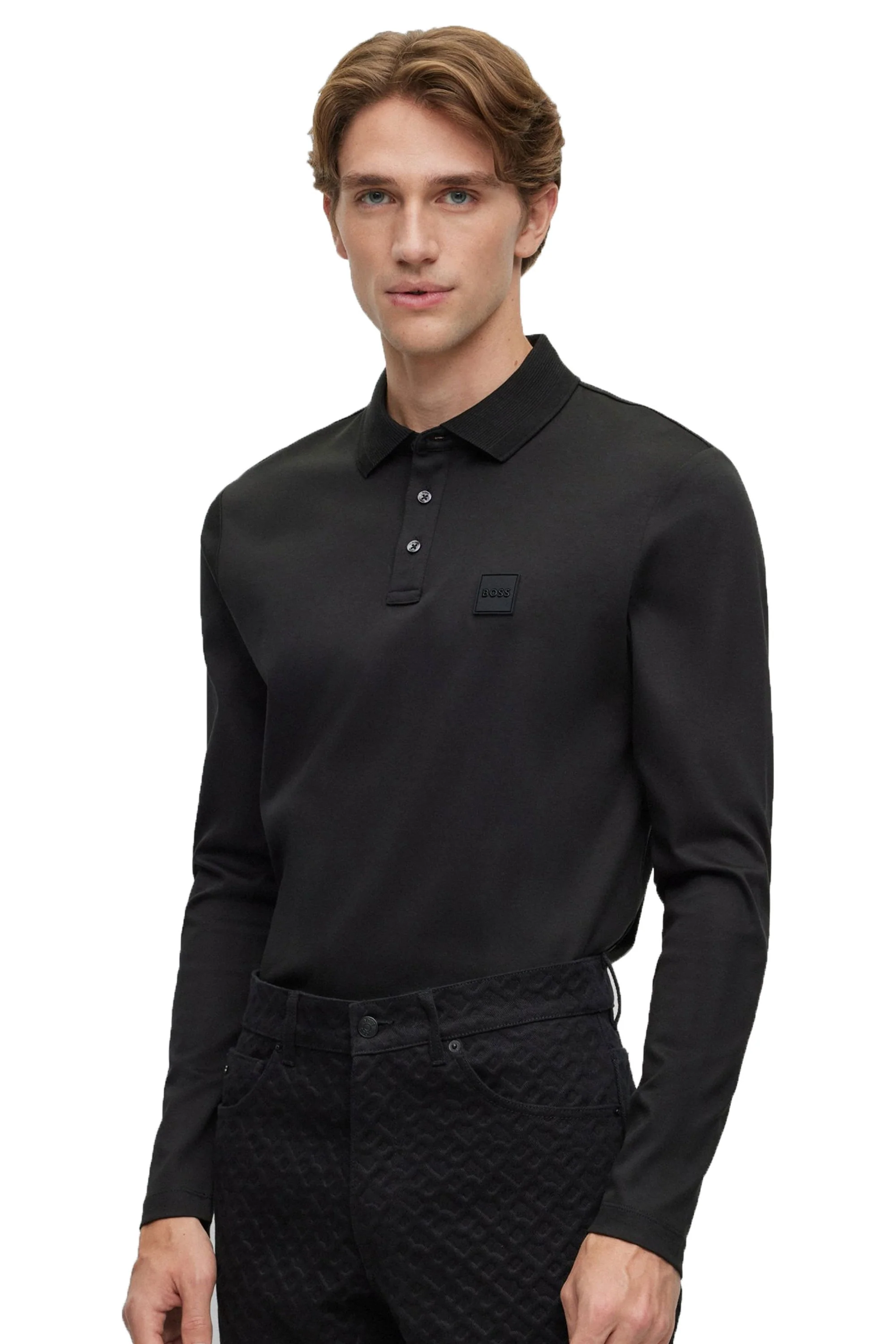 Boss Pado 08 Long Sleeved Polo Shirt Black - Image 3