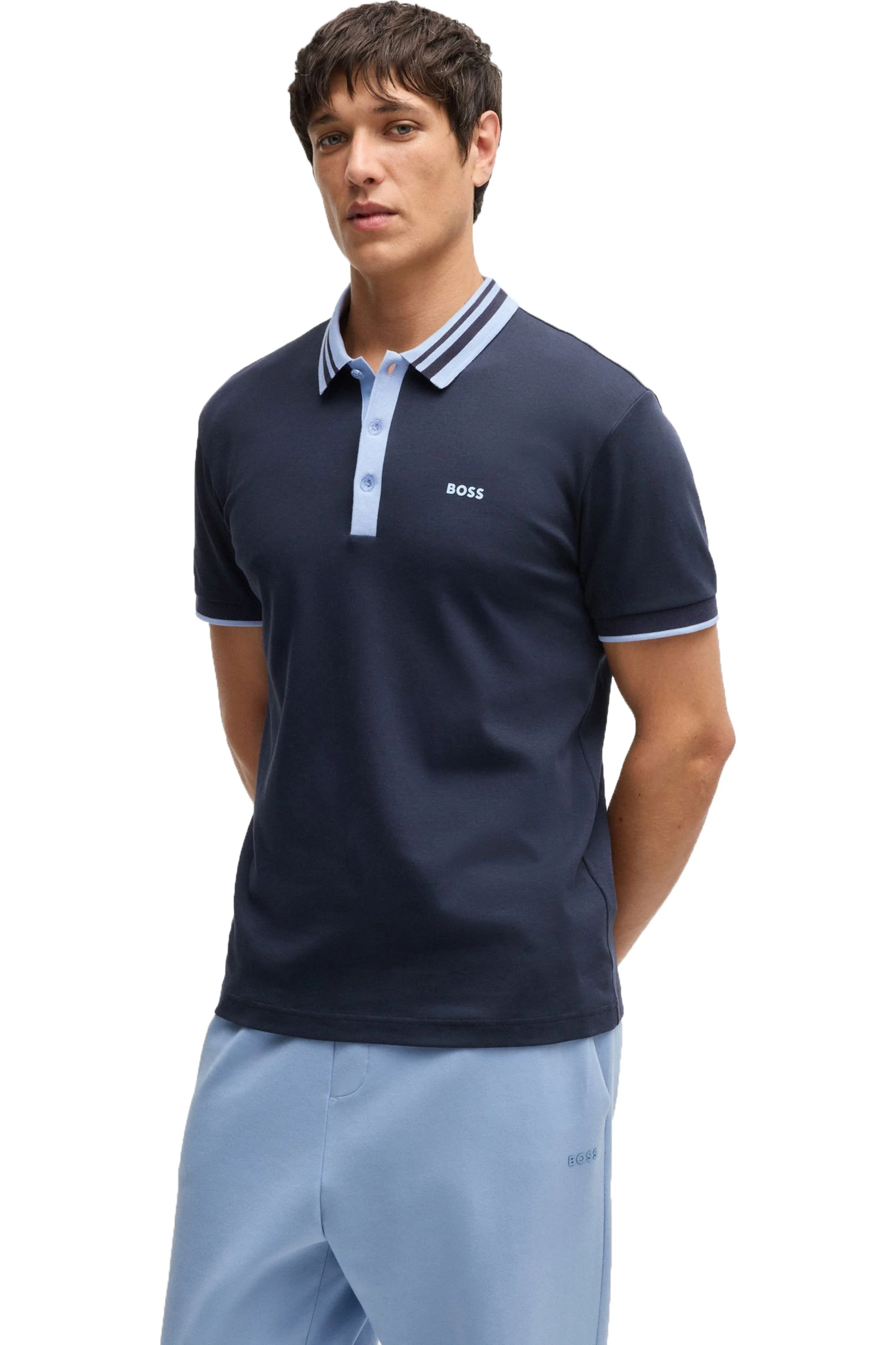 Boss Paule Tape Polo Shirt Dark Blue - Image 3