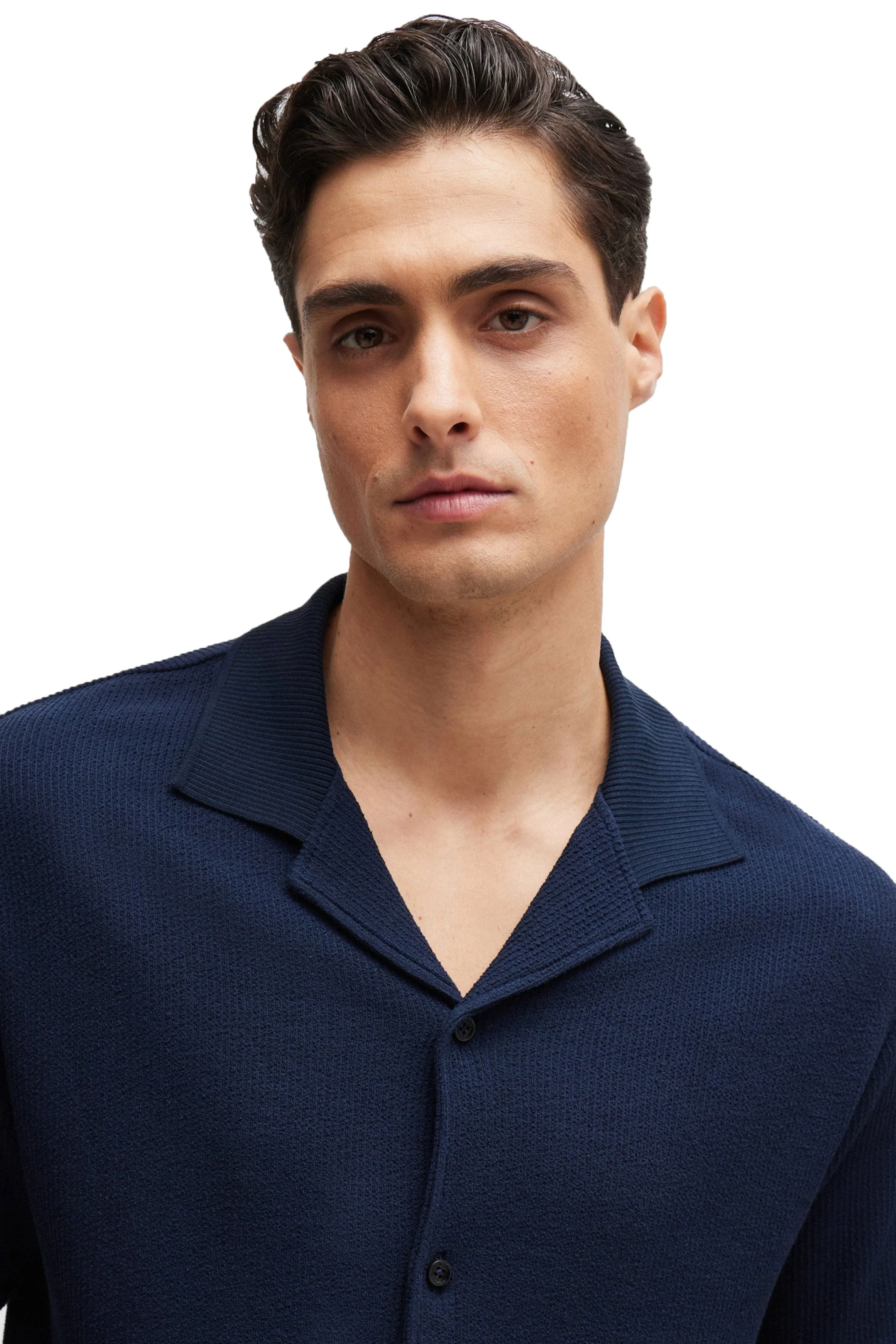 Boss Powell 129 Button Through Polo Shirt Dark Blue - Image 2