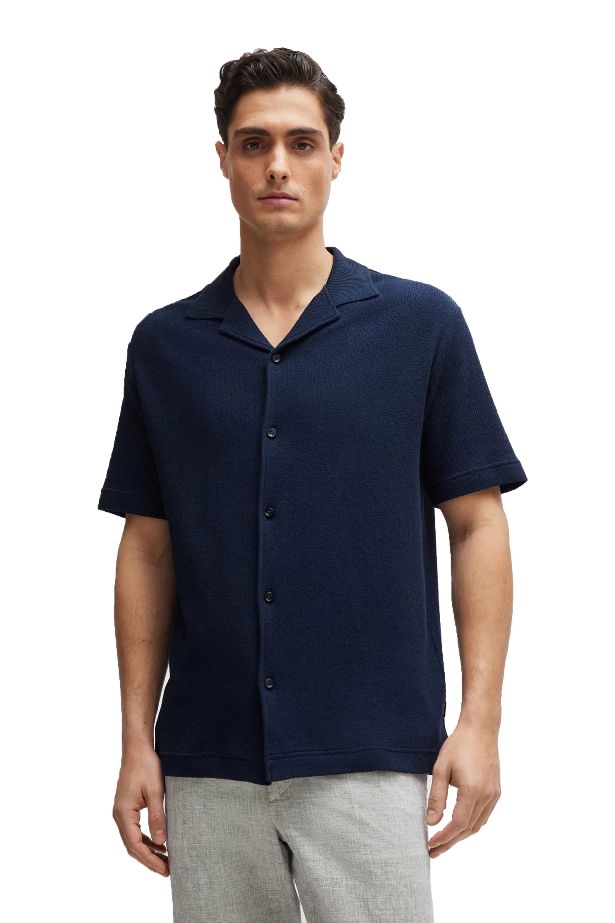 Boss Powell 129 Button Through Polo Shirt Dark Blue - Image 3