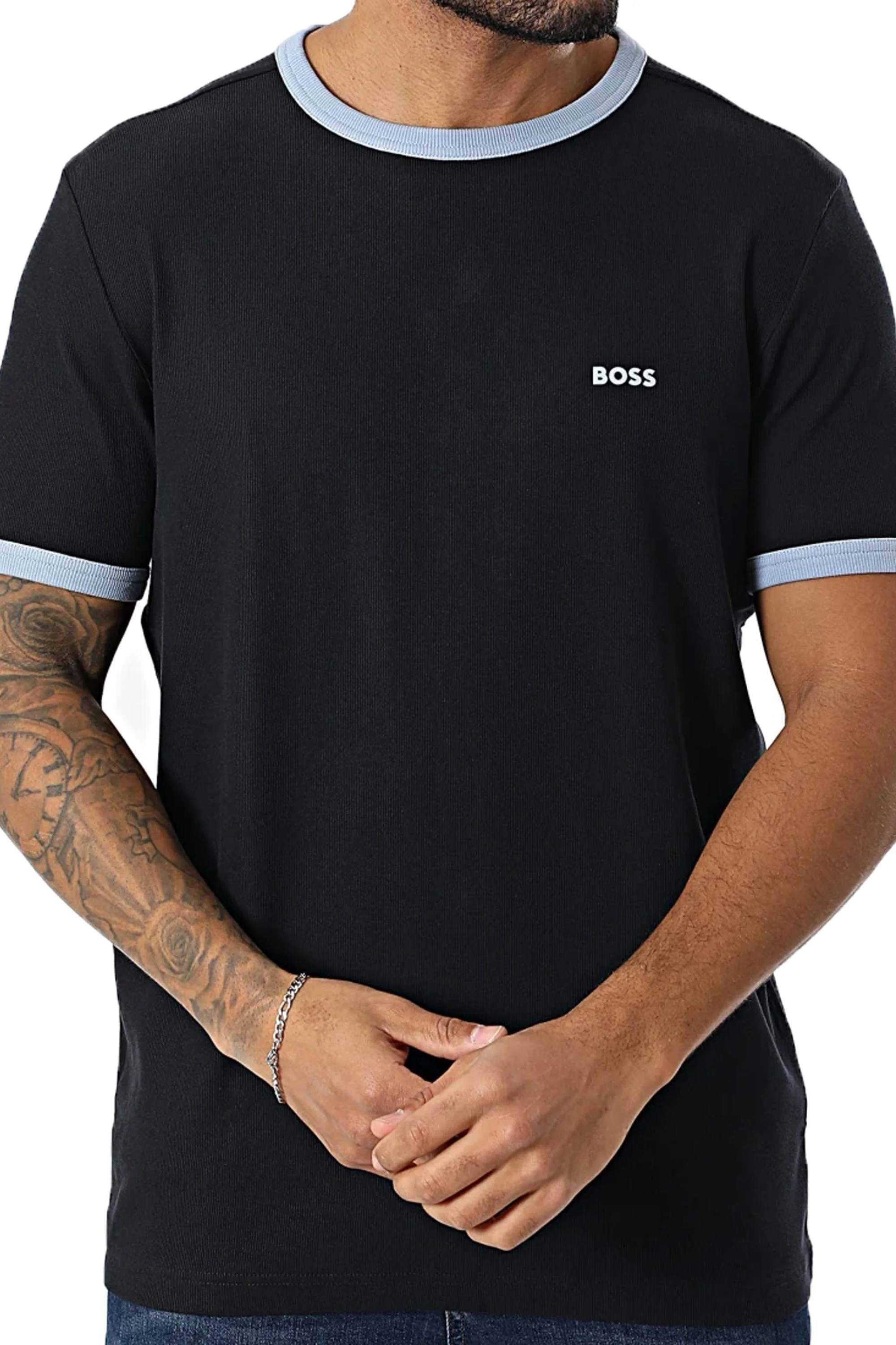 Boss Tee Tape Rib T Shirt Dark Blue - Image 2