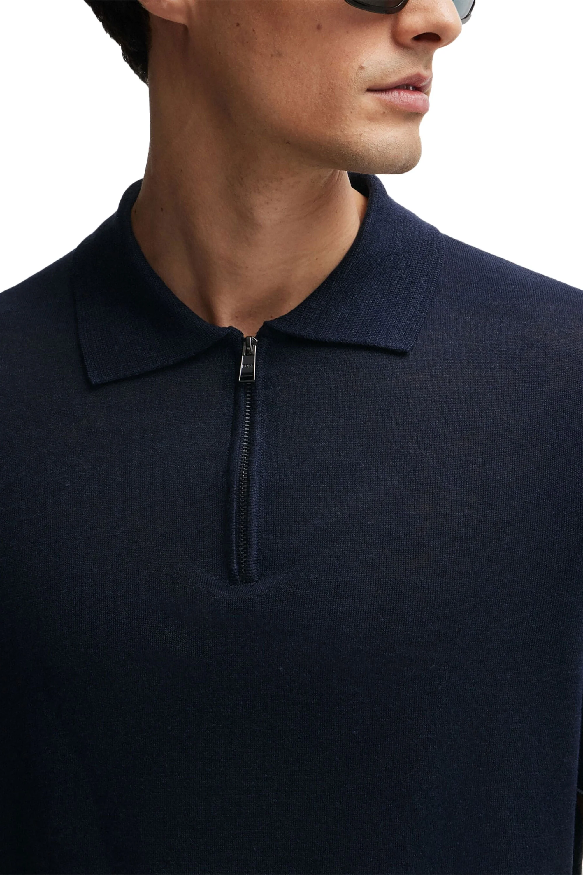 Boss Trieste Half Zip Short Sleeved Polo Shirt Dark Blue - Image 2