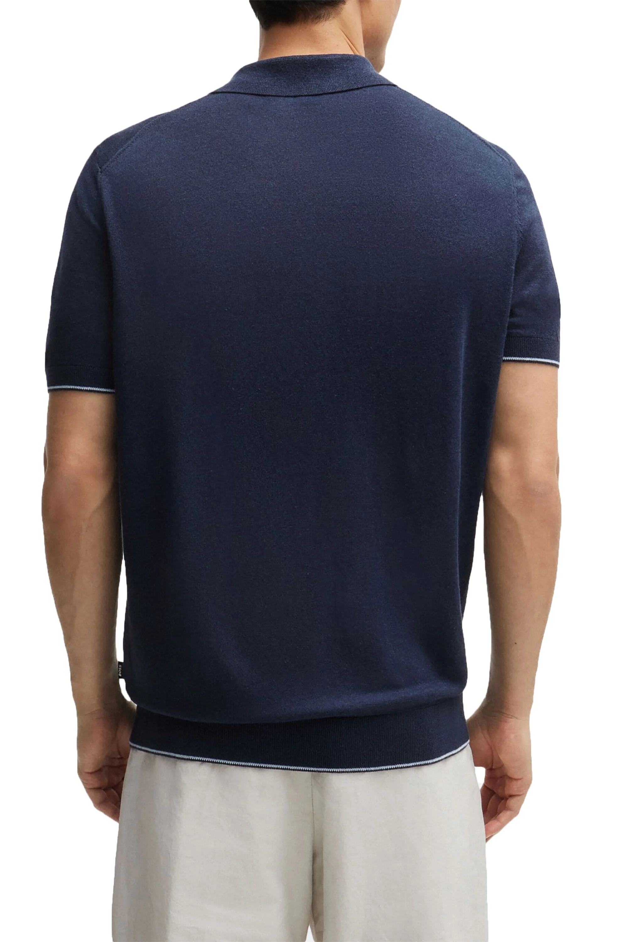 Boss Trieste Half Zip Short Sleeved Polo Shirt Dark Blue - Image 3