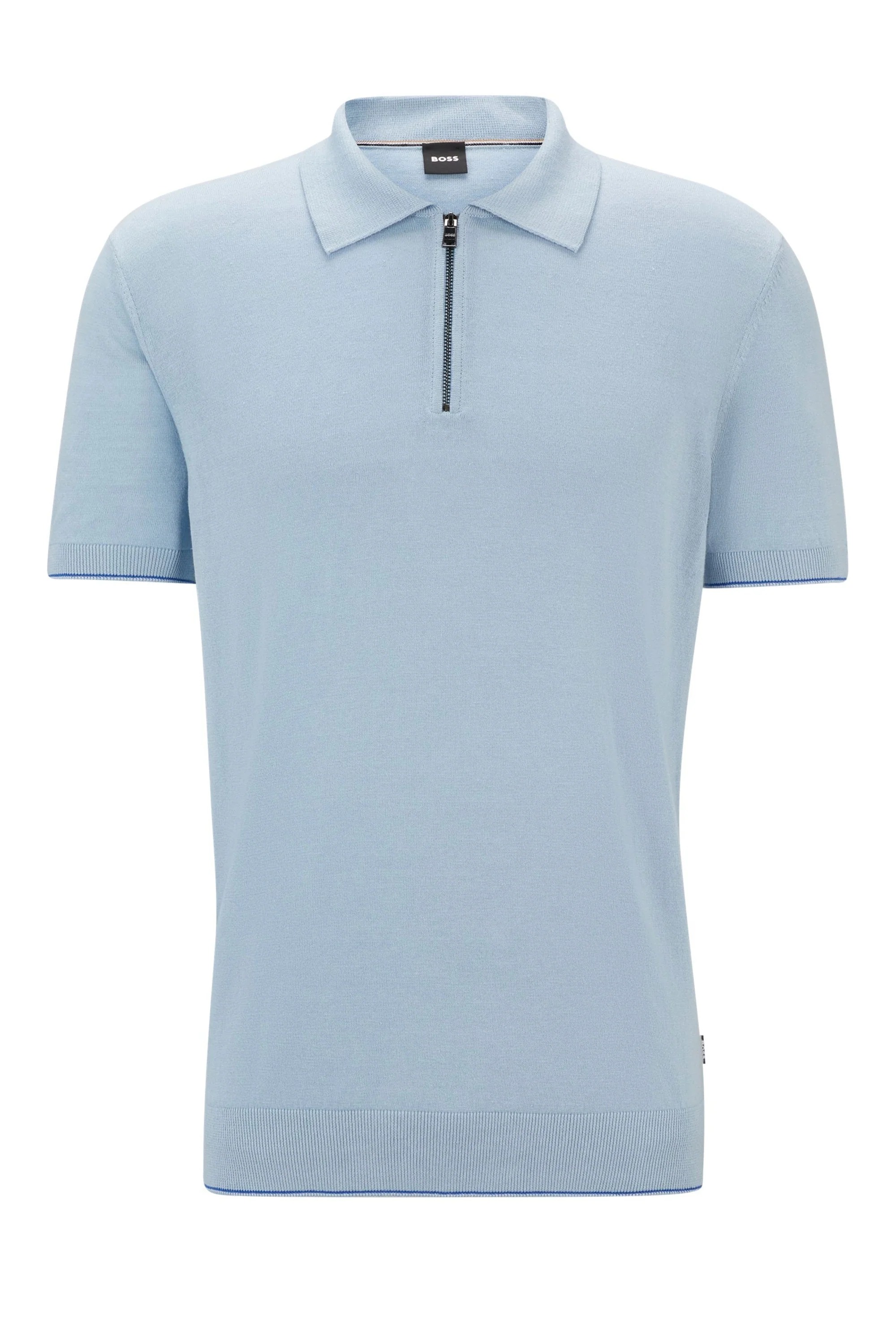 Boss Trieste Half Zip Short Sleeved Polo Shirt Light Pastel Blue