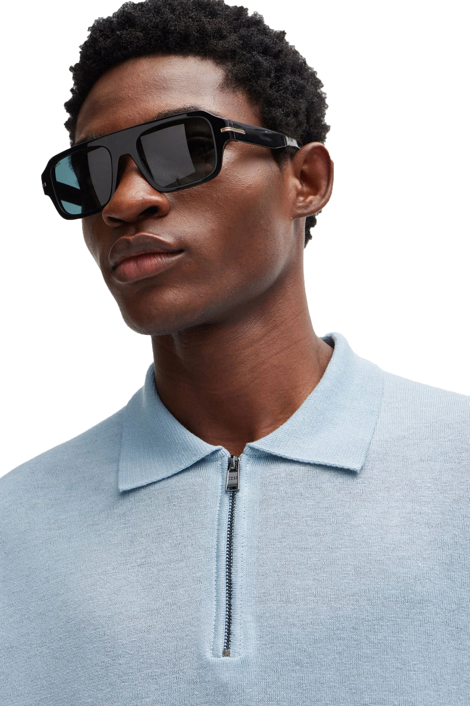 Boss Trieste Half Zip Short Sleeved Polo Shirt Light Pastel Blue - Image 2