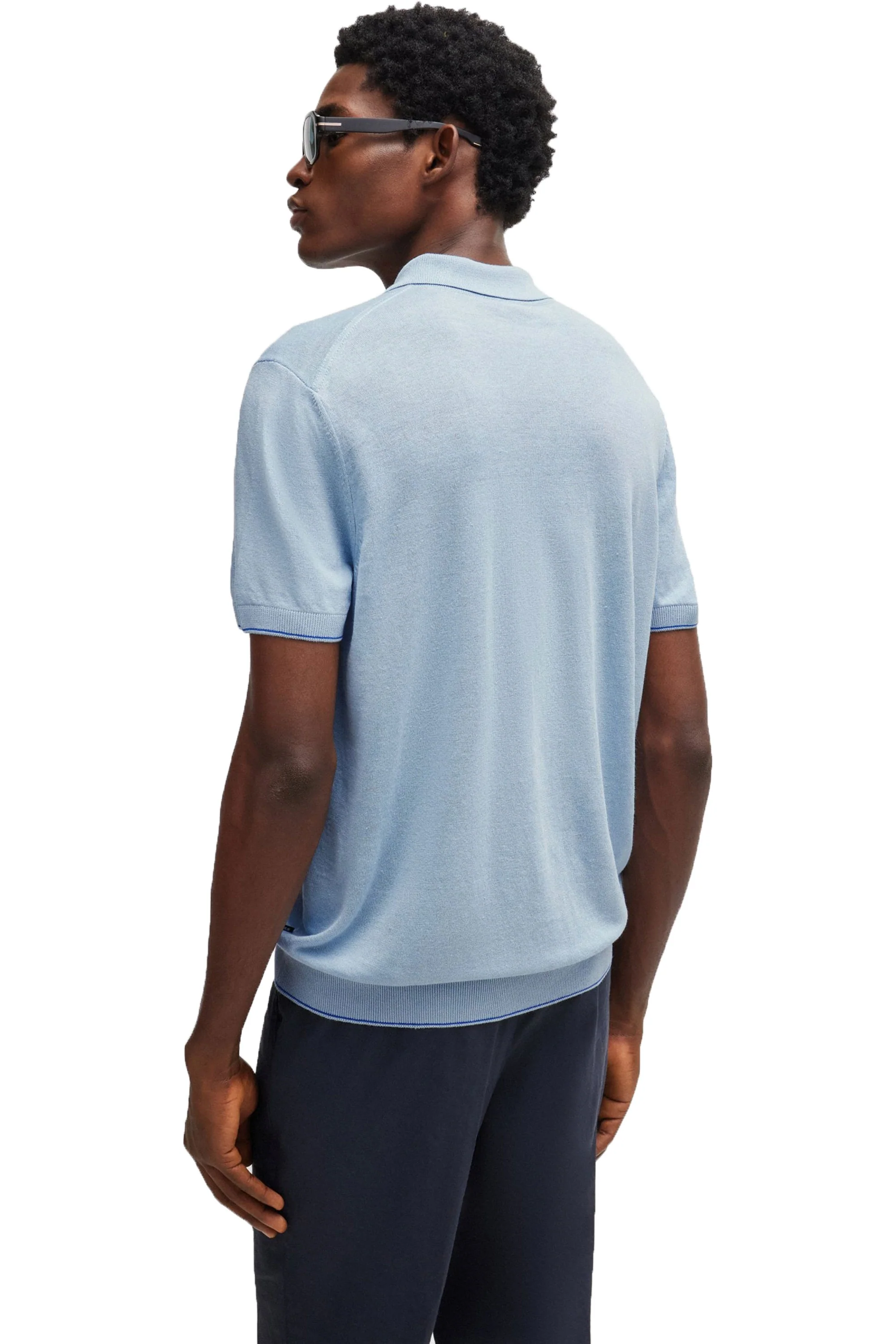 Boss Trieste Half Zip Short Sleeved Polo Shirt Light Pastel Blue - Image 3