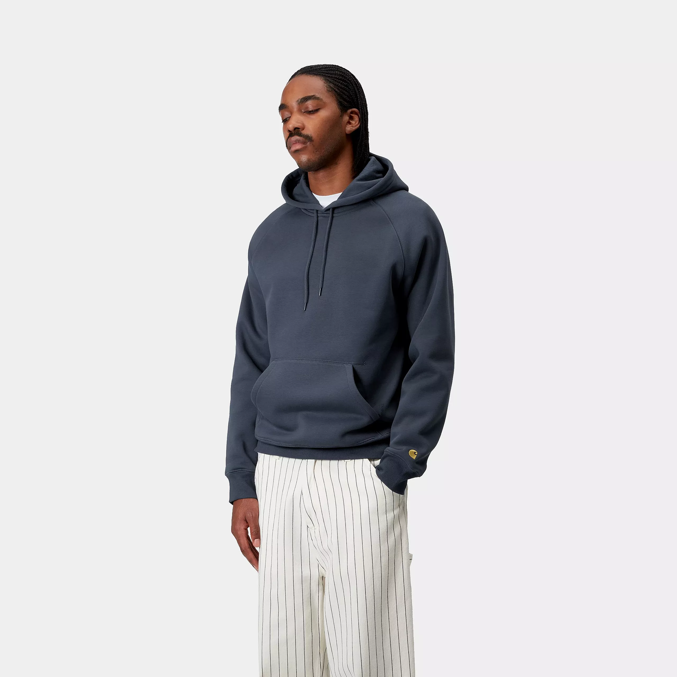 CARHARTT HOODED SWEATSHIRT DUSKY BLUE/GOLD - Image 3