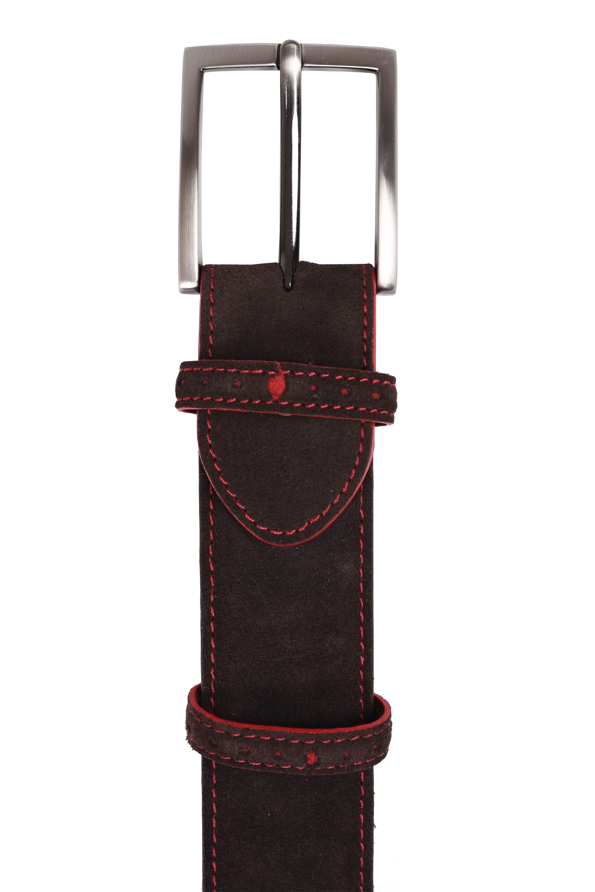 Elliot Rhodes Suede Tip Detail Belt Choc/Red - Image 2