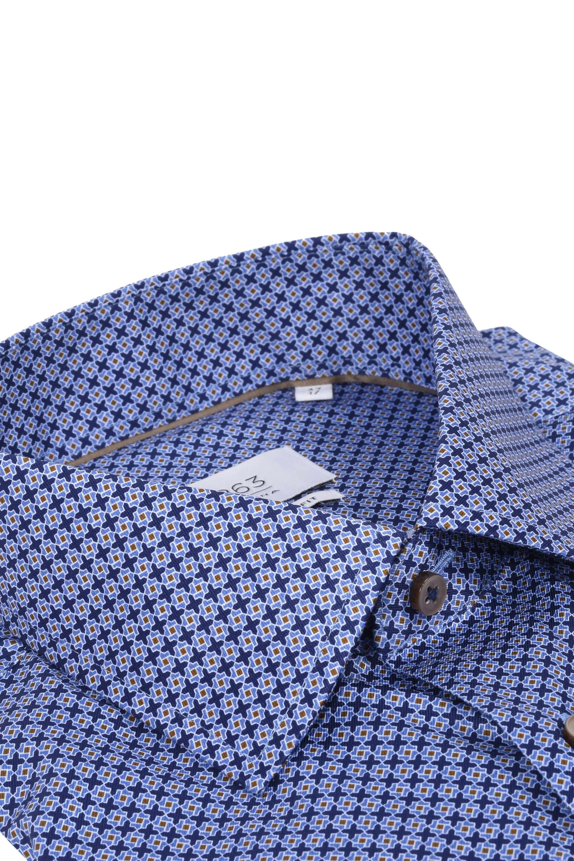 Eterna Cut Away Collar Long Sleeved Shirt Blue Patterned - Image 3